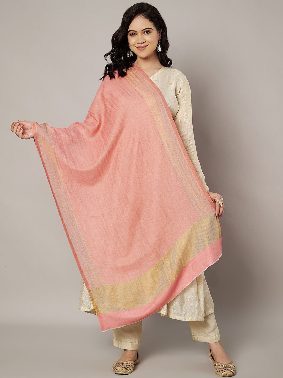 MUFFLY Women Zari Twilight Wool Stole with Golden Border