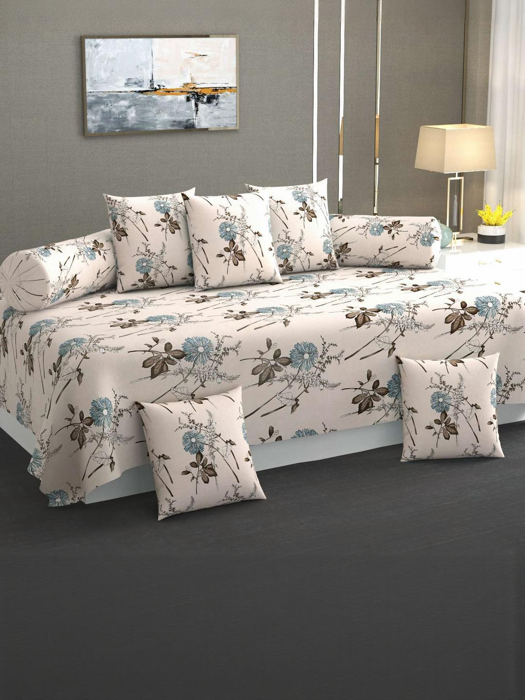 HIYANSHI HOME FURNISHING Cotton 8-Piece Diwan Single Bedsheet, 5 Cushion Covers