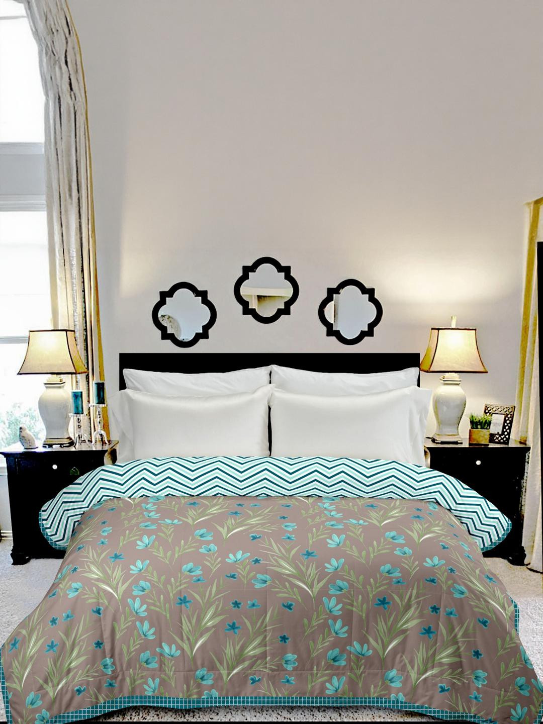 Anadhika Blue Floral AC Room Single Bed Dohar