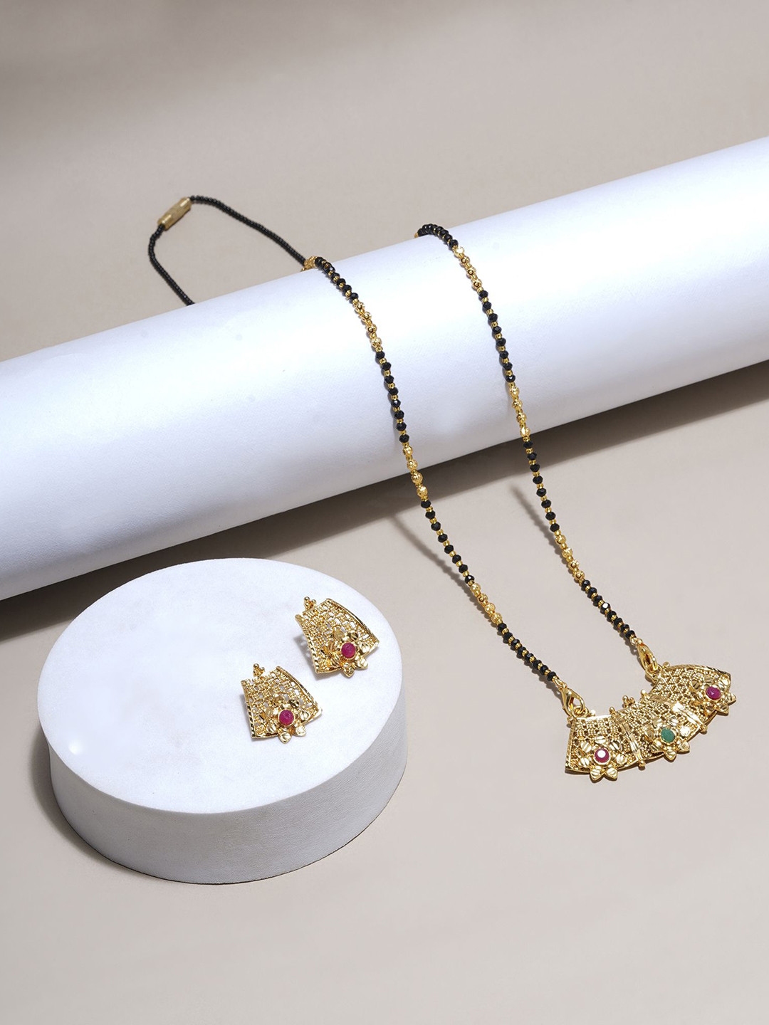 Shining Glory Women Gold plated Mangalsutra with matching Earrings