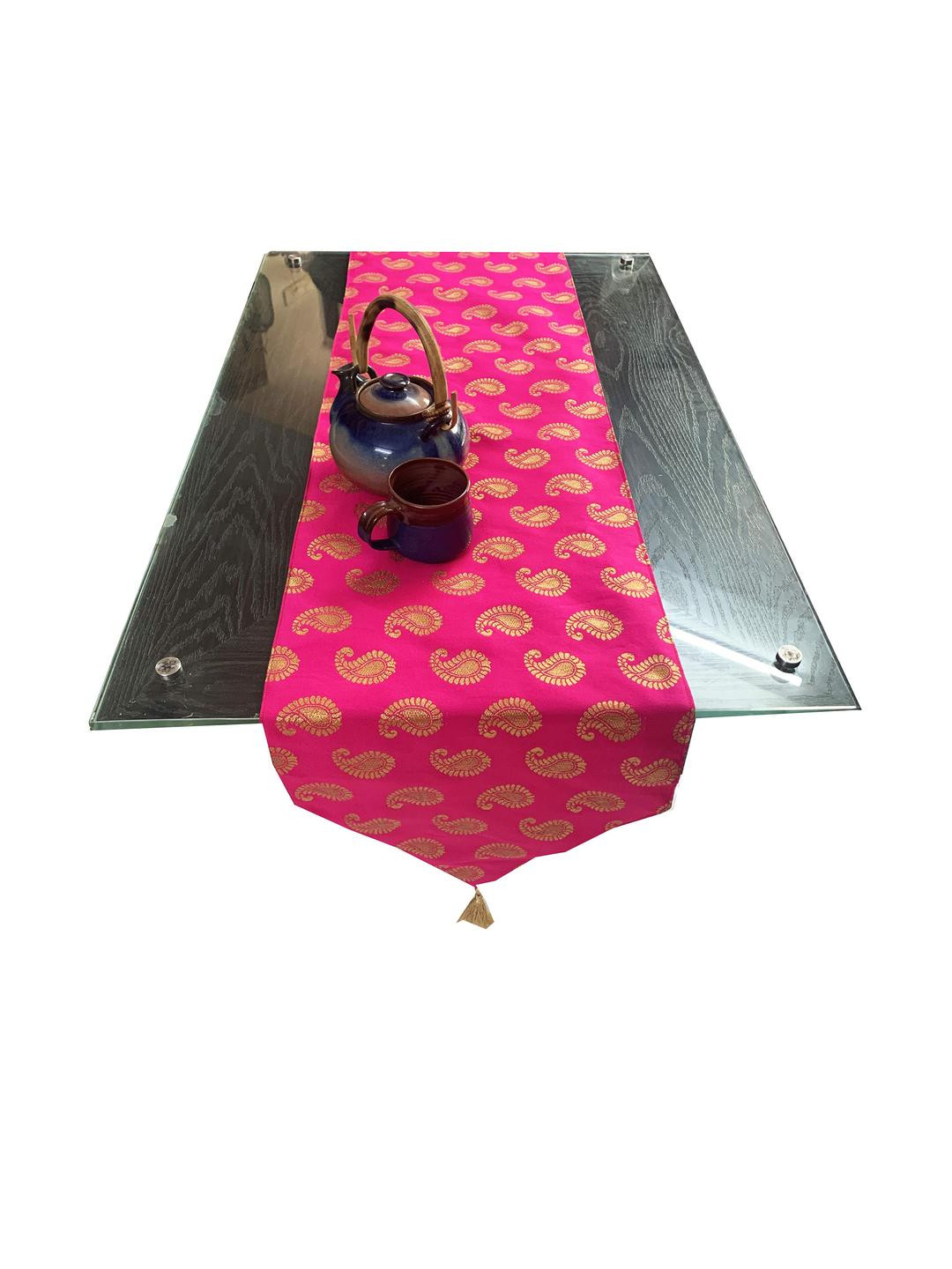 Pink Parrot Jacquard silk table runner