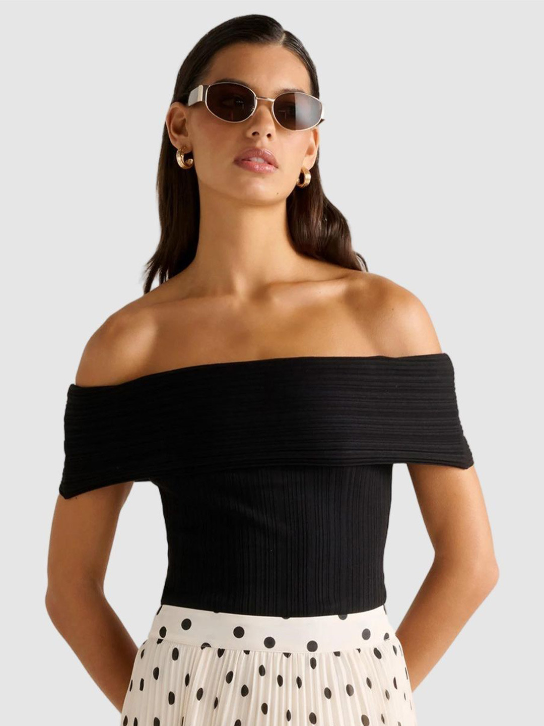 Forever New Women Off-Shoulder Ribbed Bardot Top