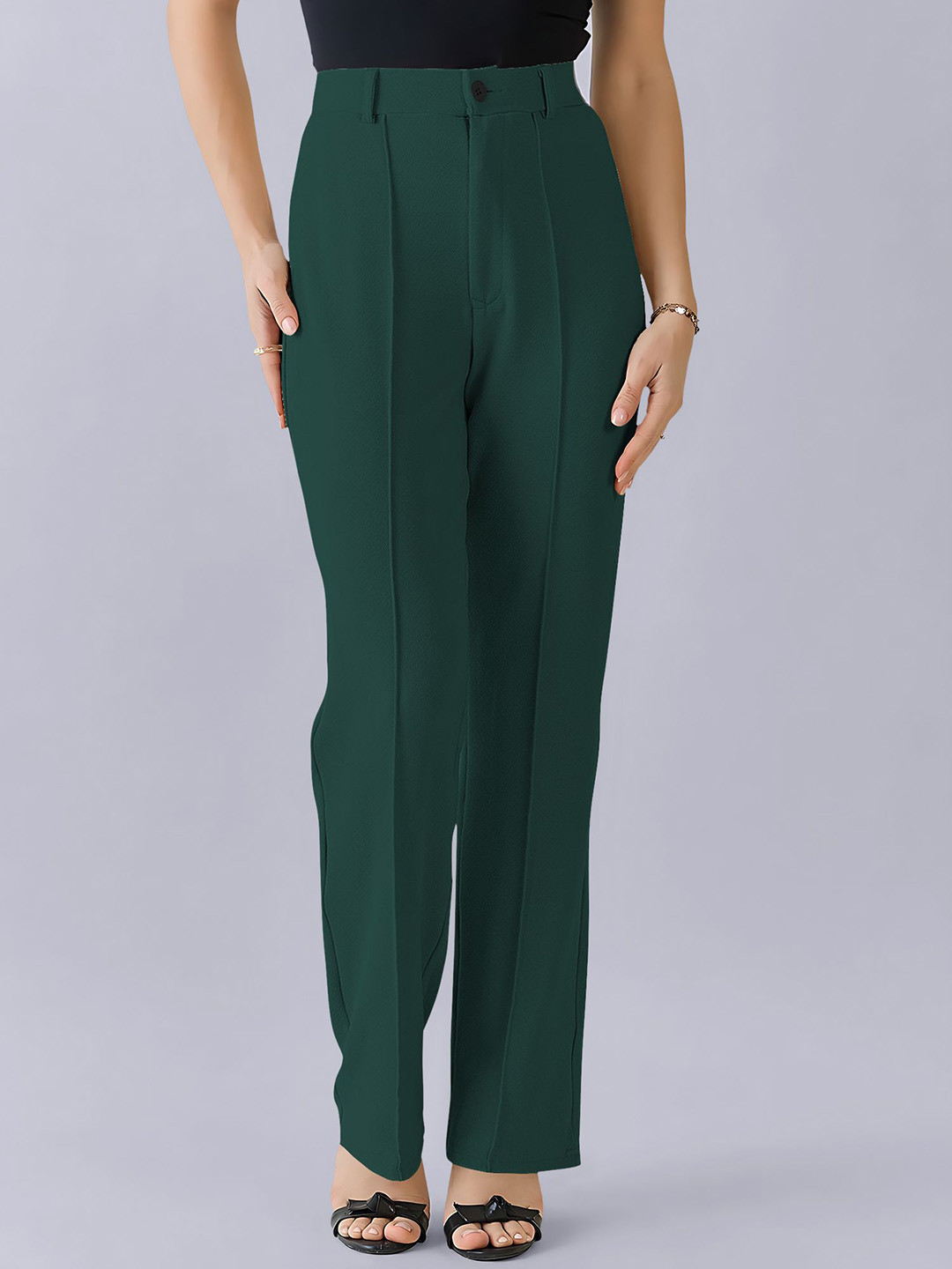 Dream Beauty Fashion Women Straight Fit High-Rise Easy Wash Pleated Trousers