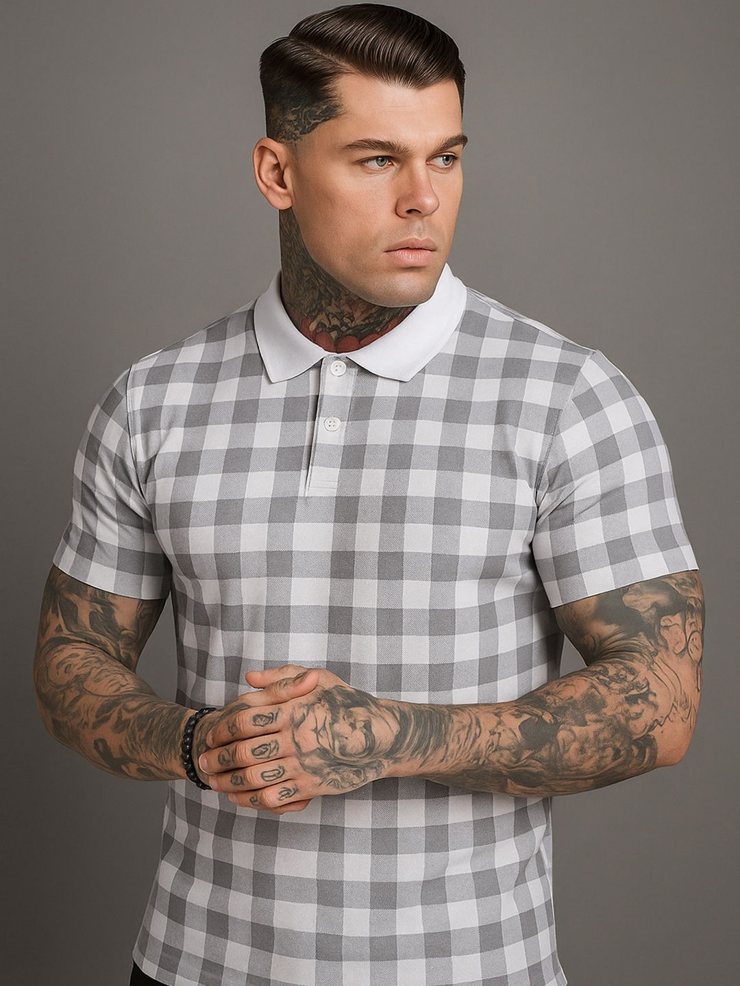 SZN Checked Polo Collar Moisture Wicking T-shirt