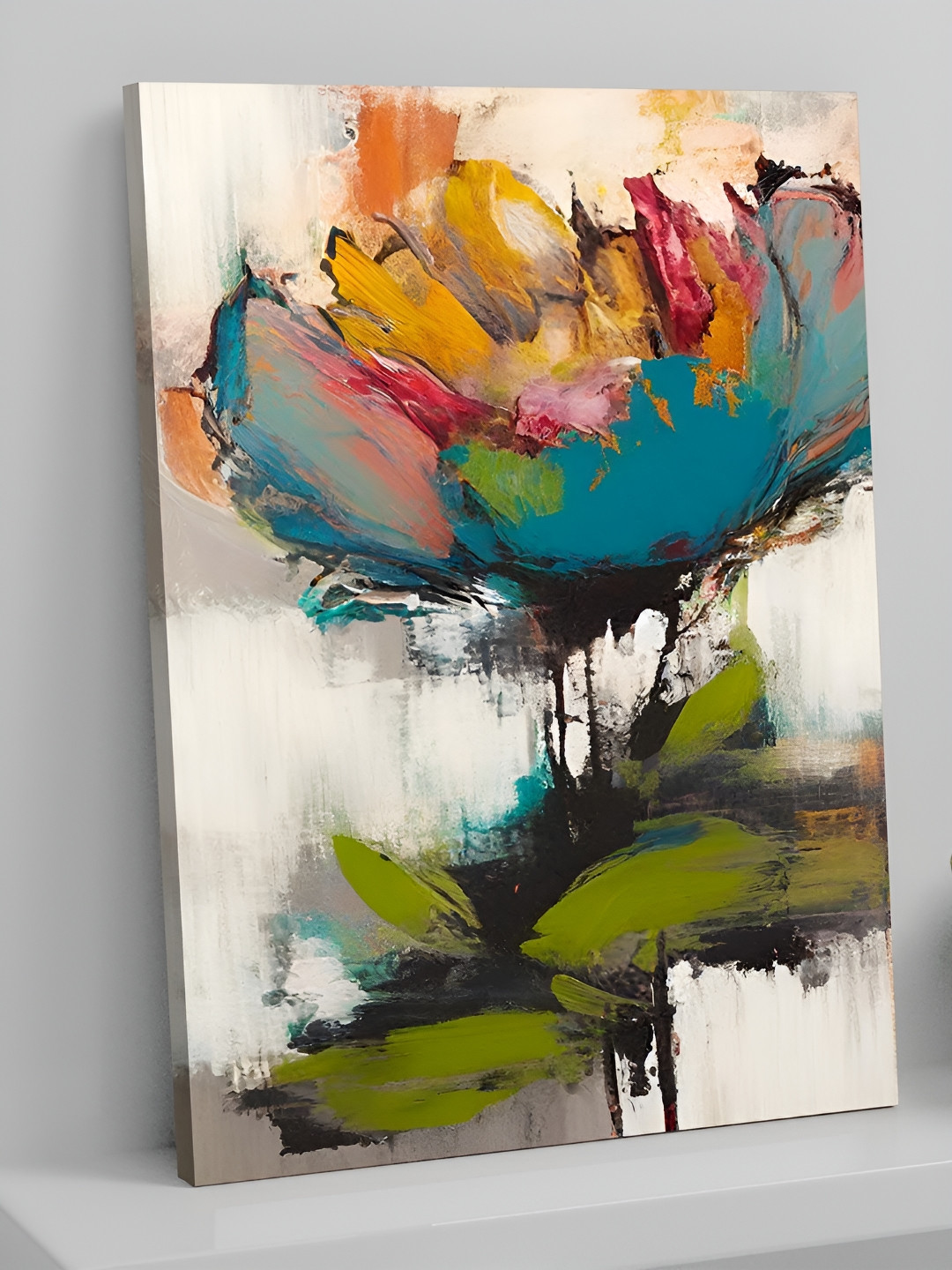 Myntra Elegant Homes Green & Blue Abstract Floral Canvas Wall Art