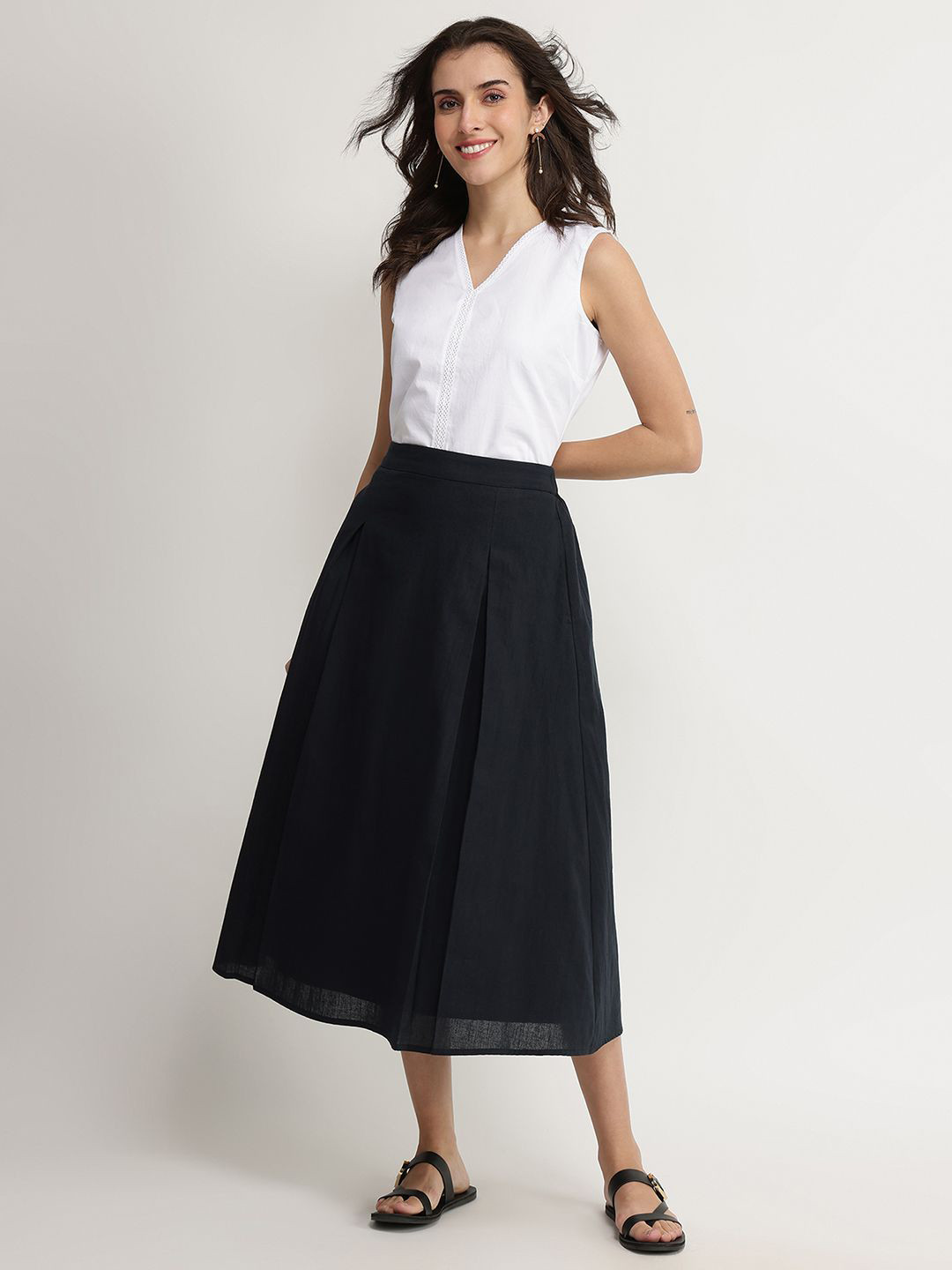 Pink Fort Flared Midi Skirt