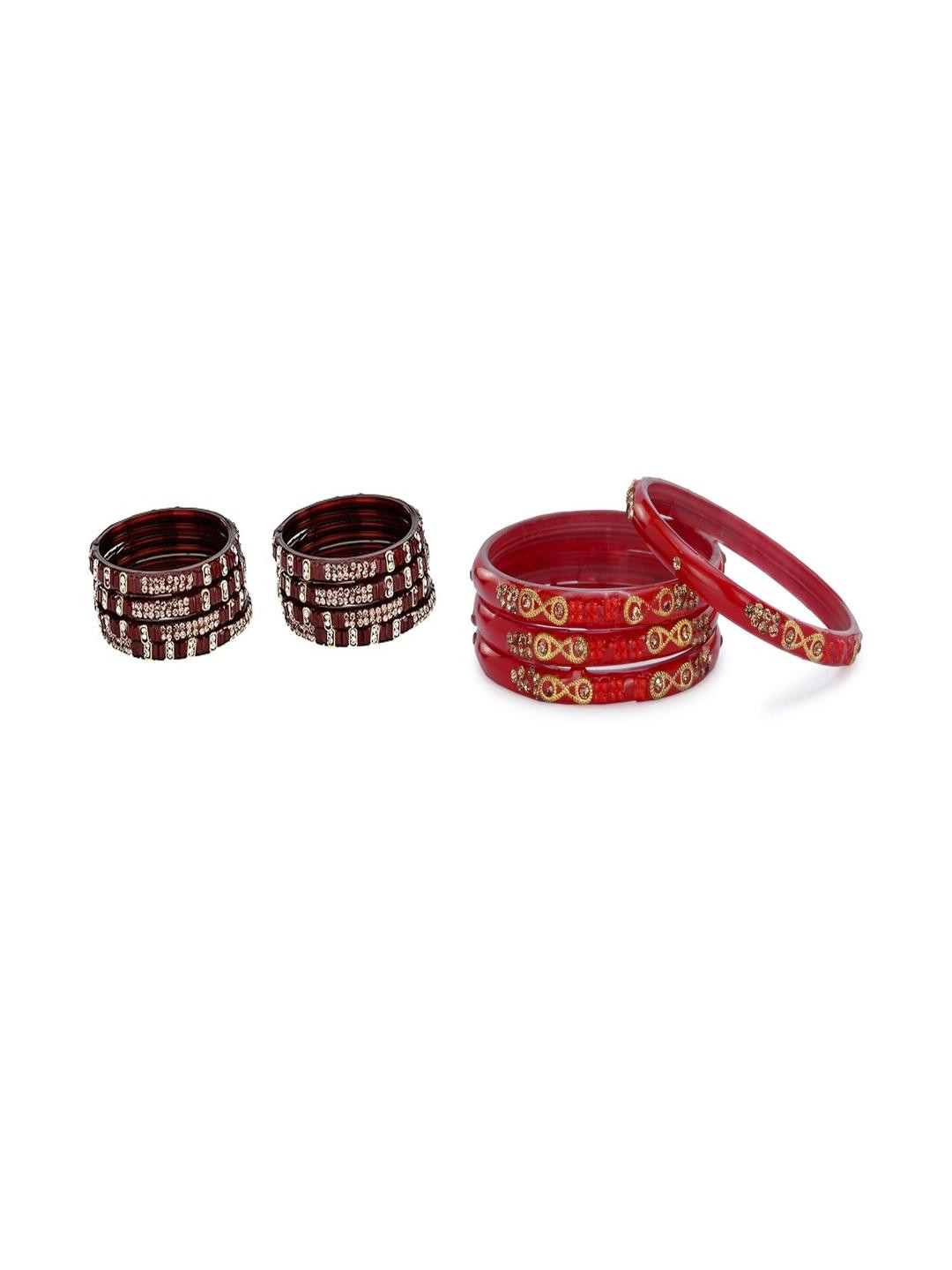 Somil Combo Glass Bangles For Women Combo Of 2 Set, Maroon, Red