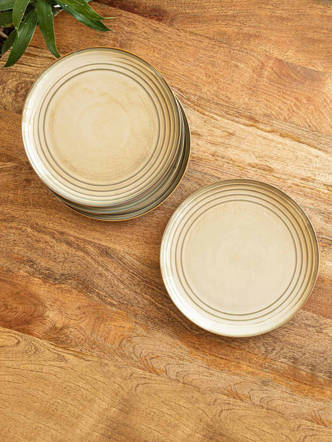ExclusiveLane Wheat Serenity Beige & Brown 4 Pieces Textured Porcelain Dinner Plates