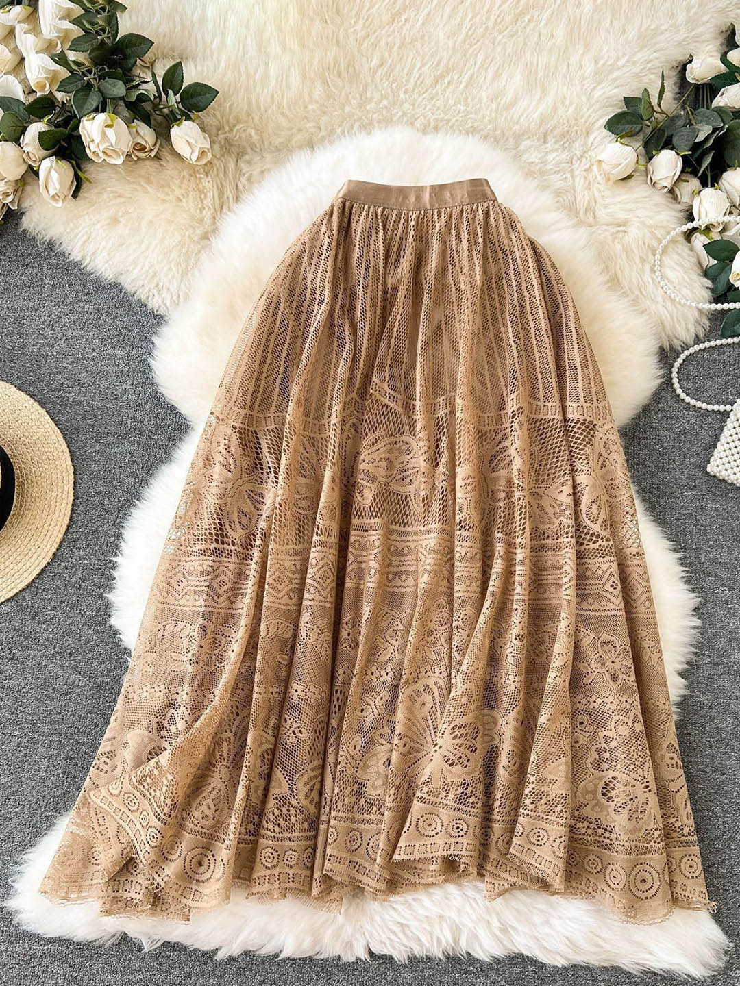 Miss Mosa By Akanksha  Maribel Statement Lace Skirt In Brown