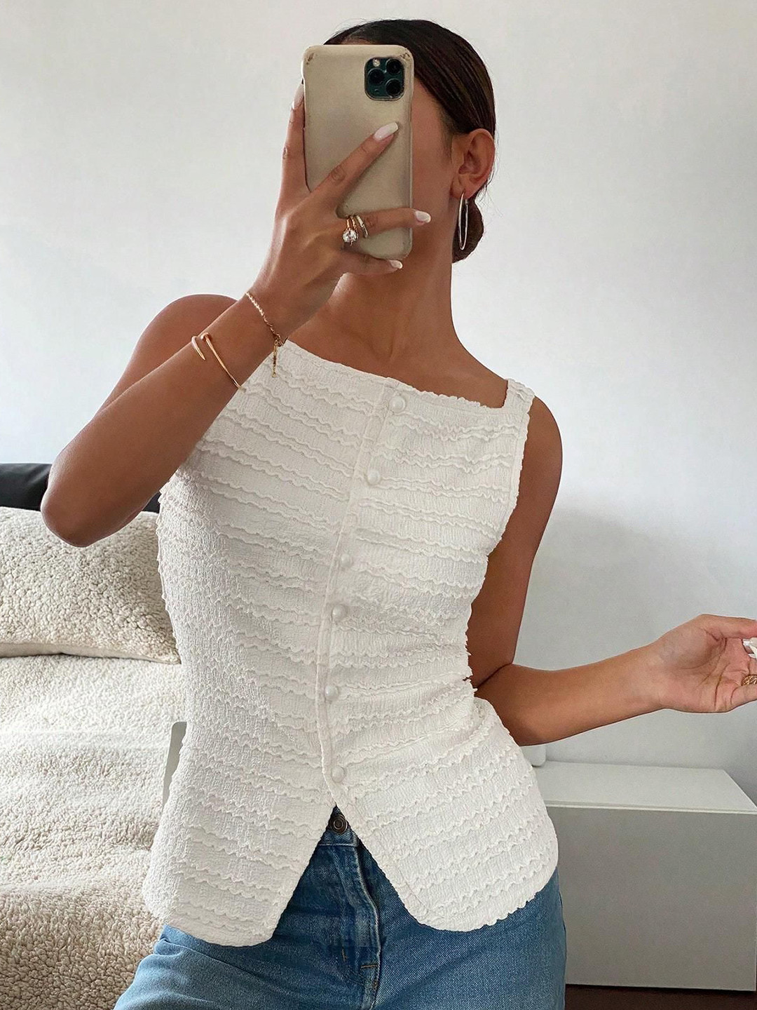 Miss Mosa By Akanksha  Ketta Statement Summer Top In White