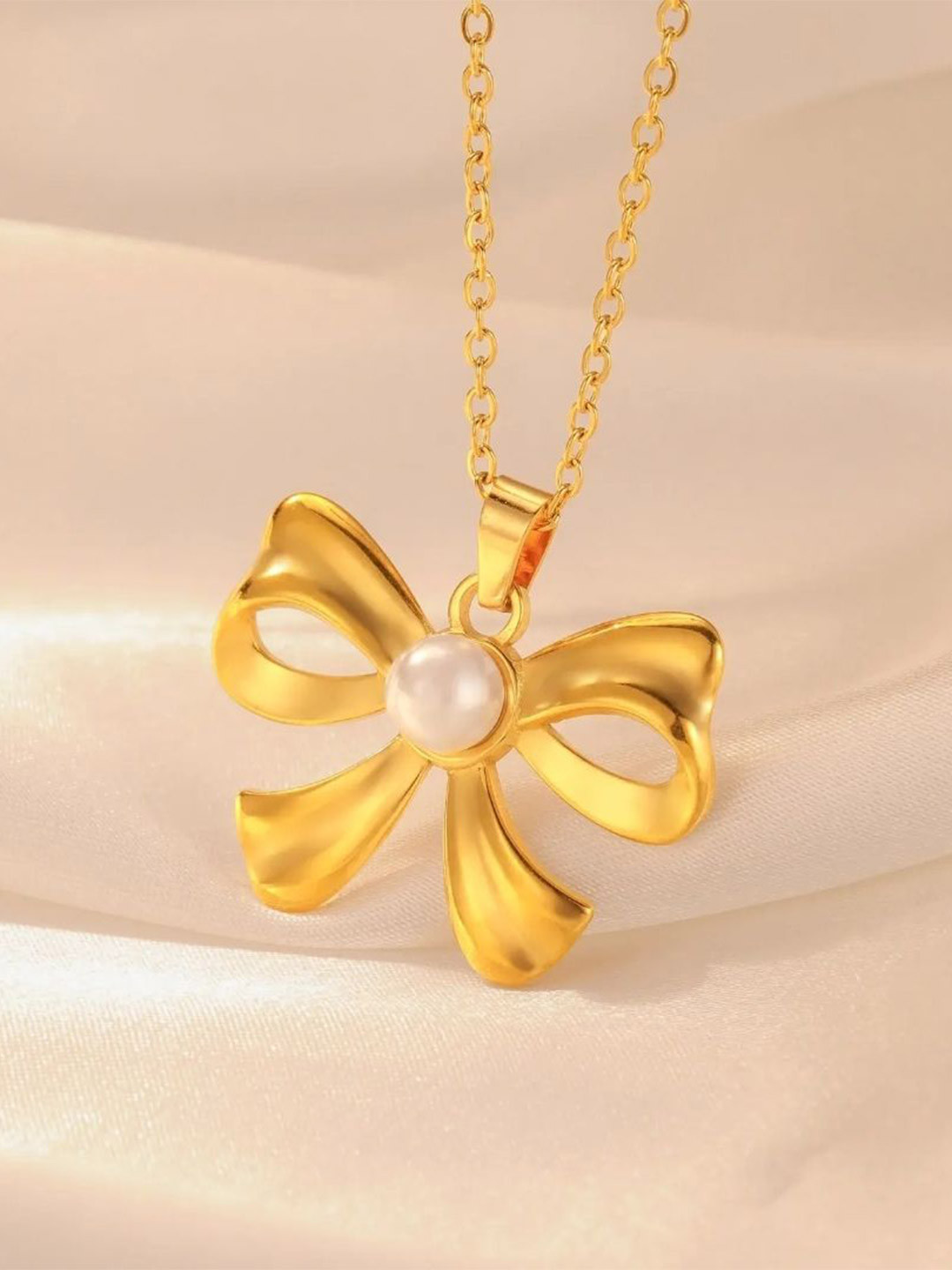 Estailo fashion Women Gold-Plated Dainty Bowdrop Pendant With Chain