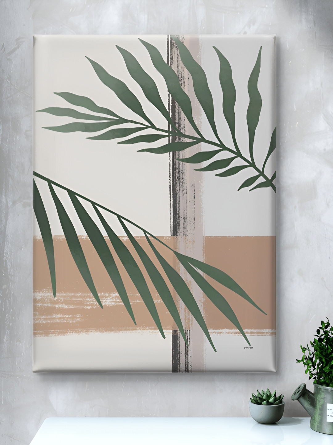 Livin'luxe Off White & Brown Palm Leaf Canvas Wall Art