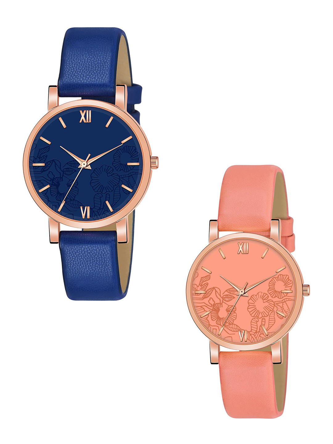 THE SHOPOHOLIC Women Pack of 2 Printed Dial & Leather Straps Analogue Watch Rizz-Bl-O