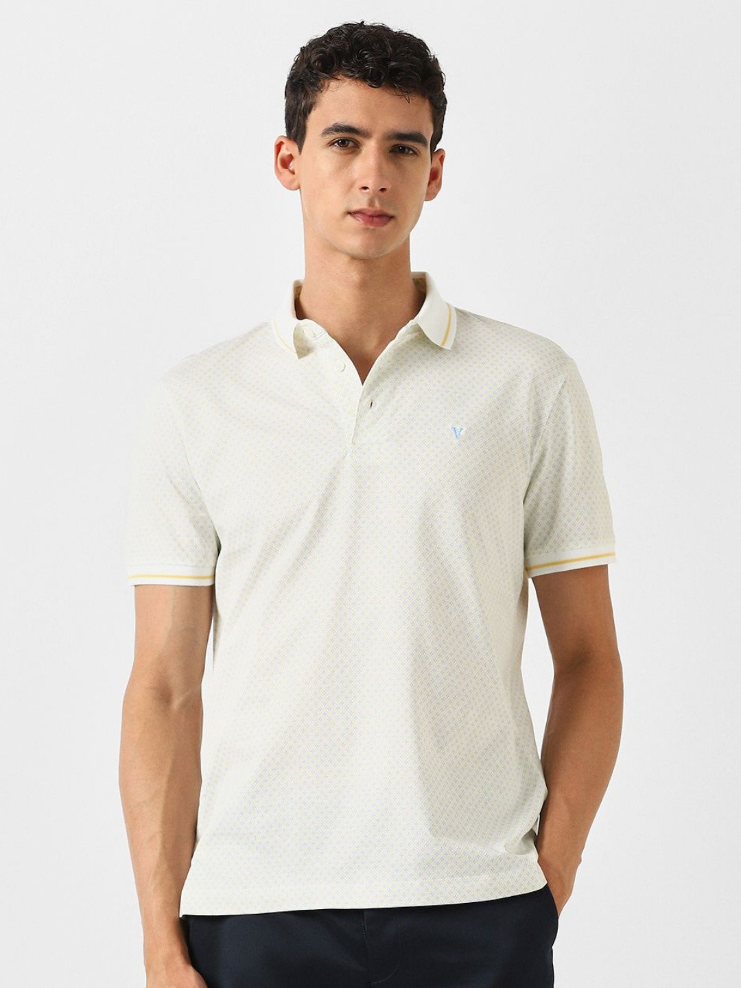 Van Heusen Abstract Self Design Polo Collar Pure Cotton Applique Regular Fit T-shirt