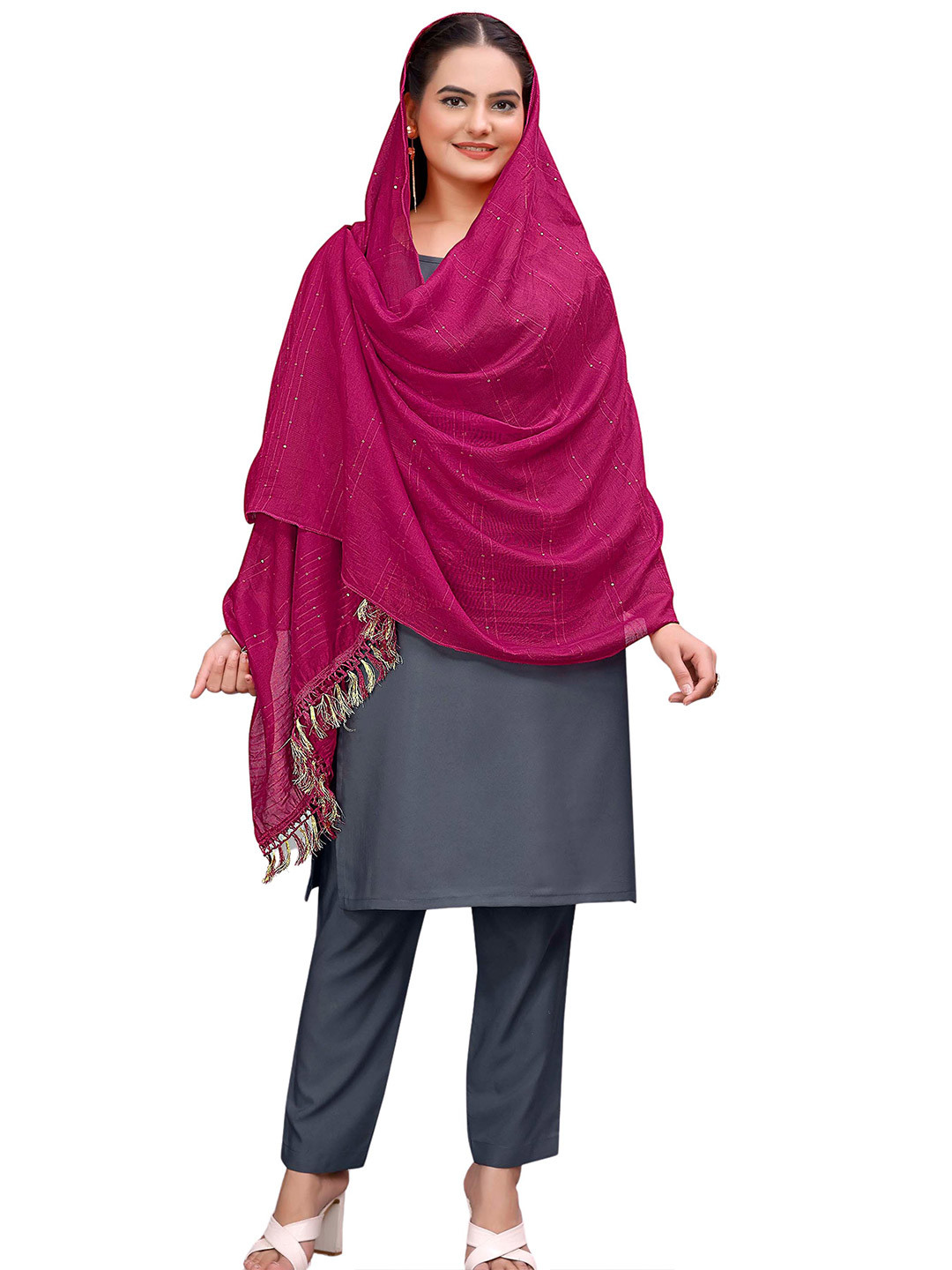 Kemza Striped Chanderi Dupatta With Sequinned