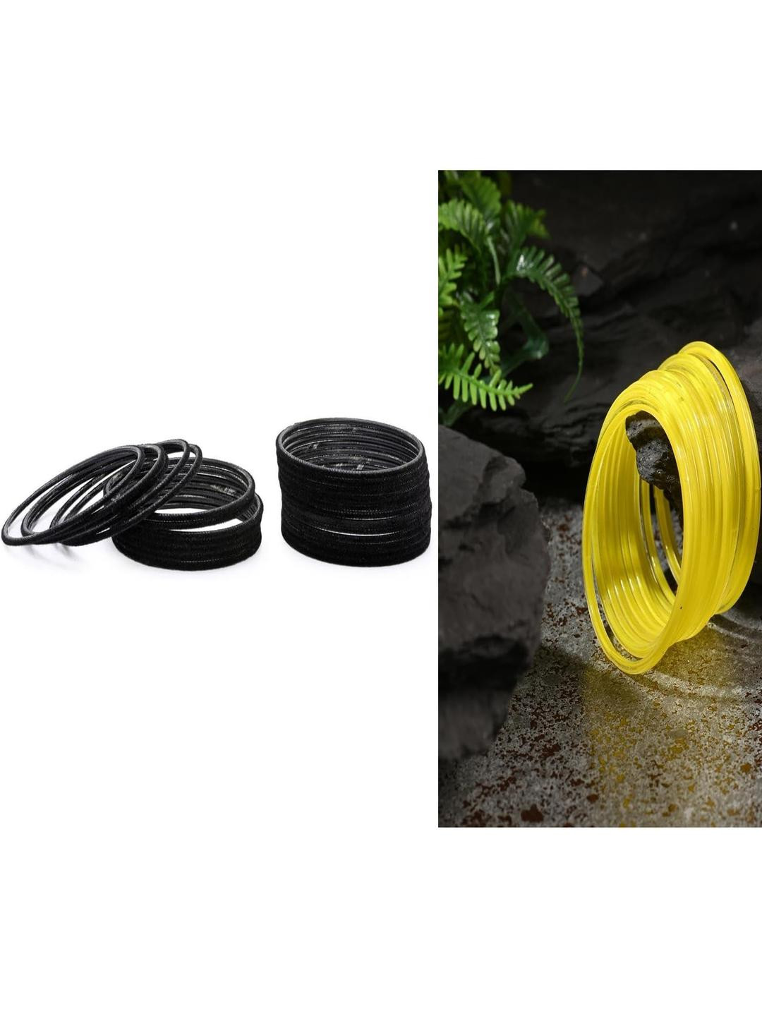 Somil Classic Combo Glass Bangles | Simple Chudi Set For Women & Girls | Daily Use & Special Occasions, Combo Of 2 Set, Black, Yellow