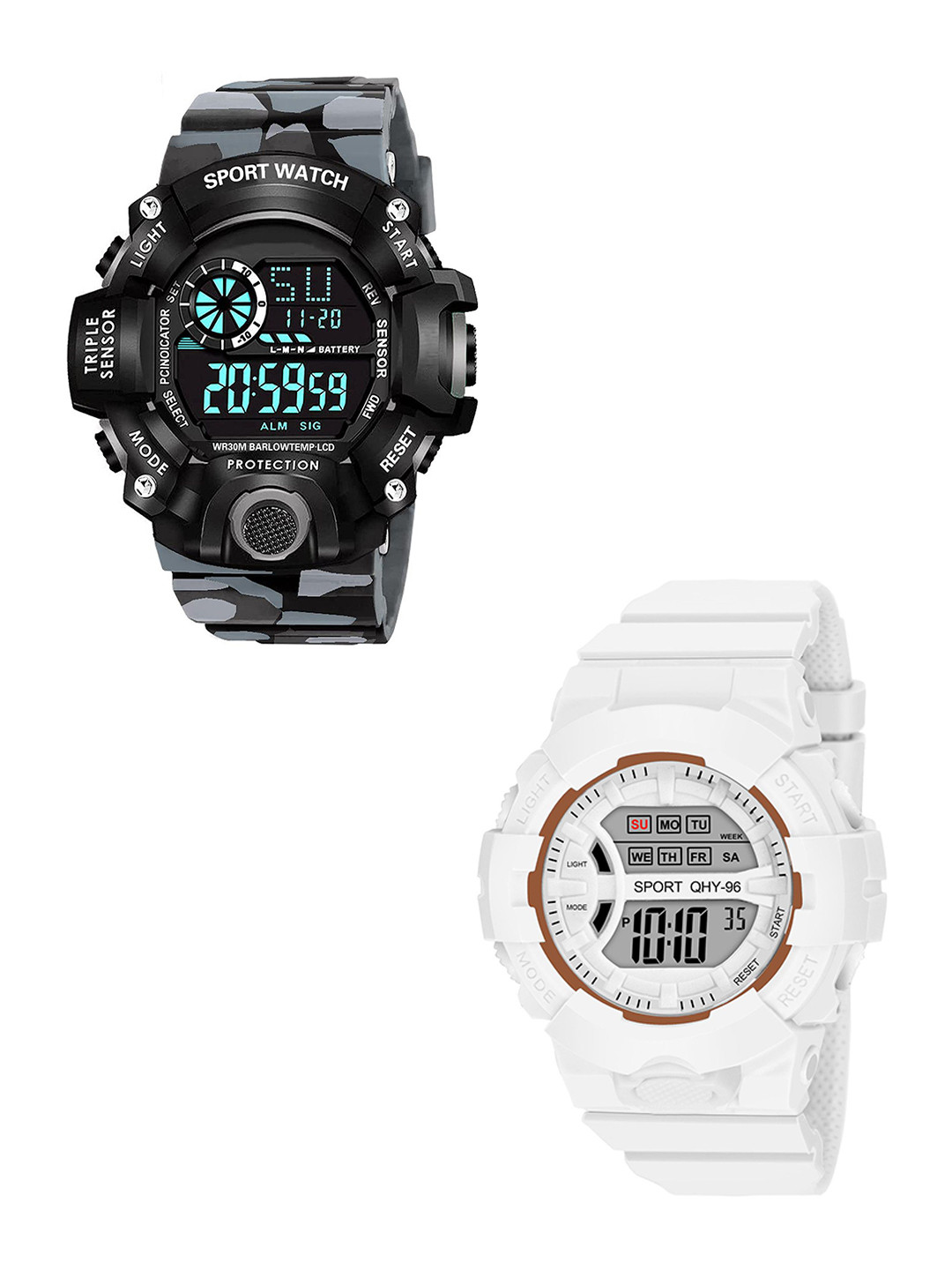 THE SHOPOHOLIC Men Pack of 2 Round Dial & Straps Digital Watch C-GREY-DK WHITE