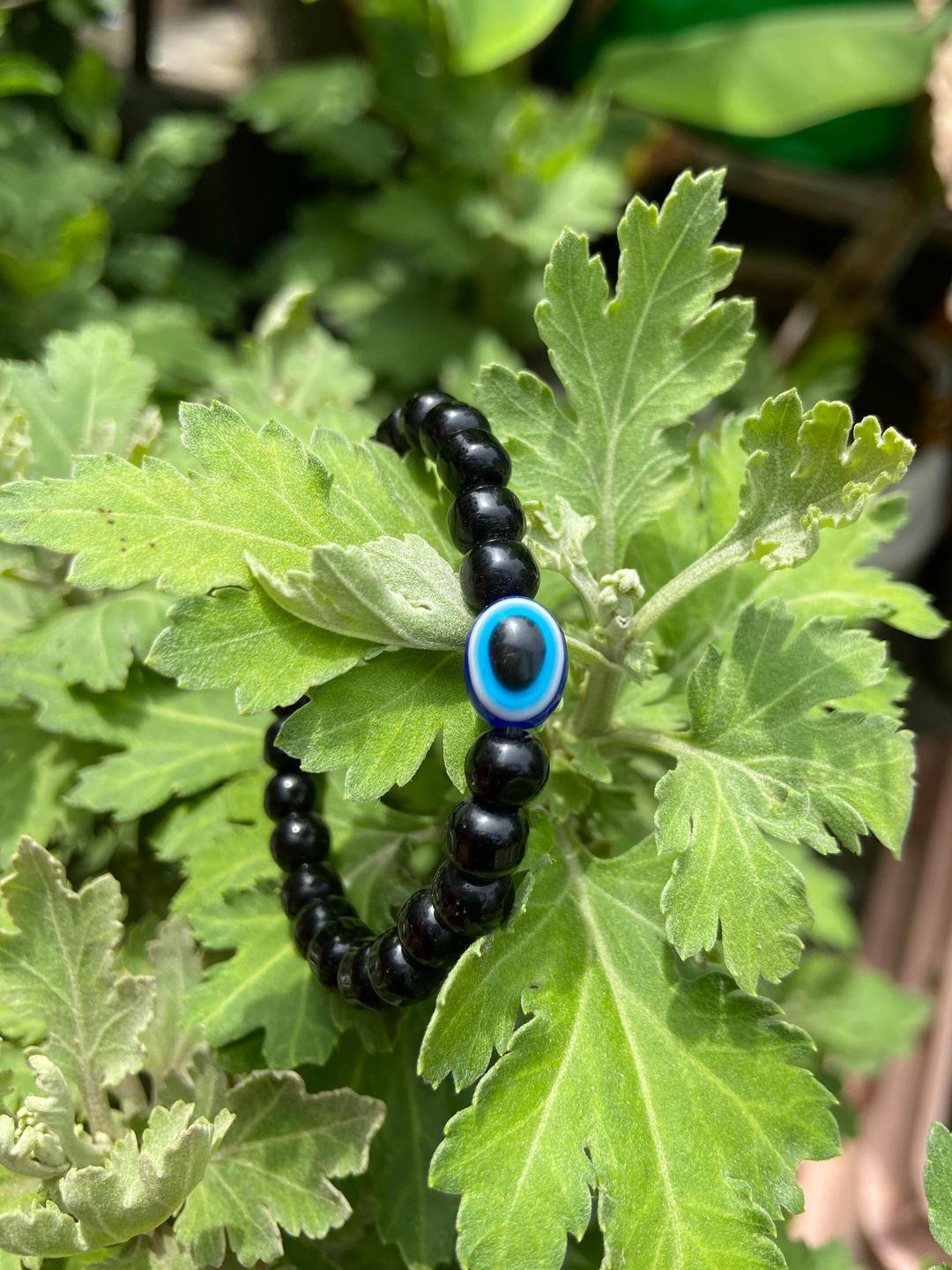 KALAFICIAL Unisex Black Set of 2 Bead Evil Eye Protection Charm Bracelet