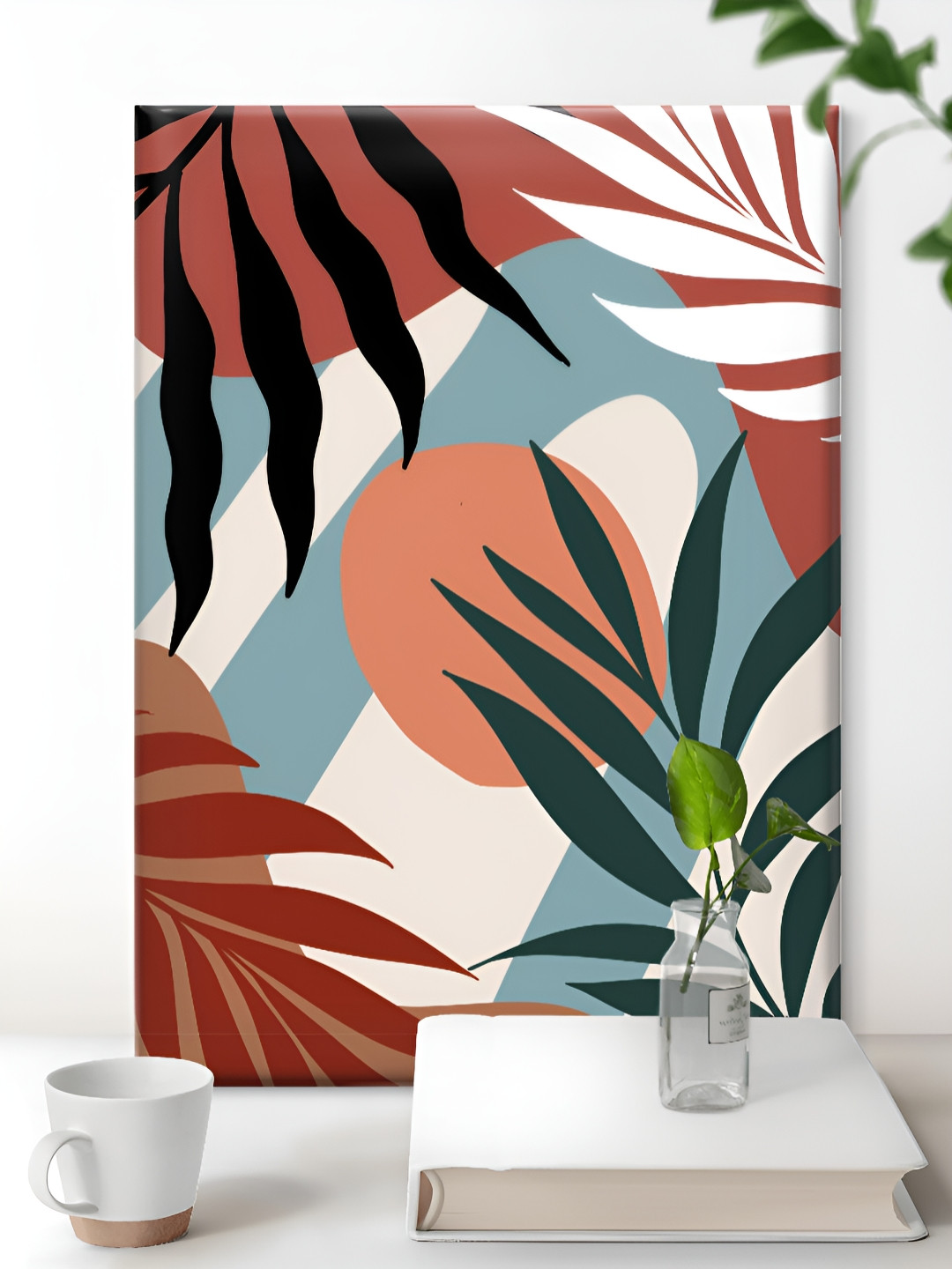 Livin'luxe White & Blue Tropical Leaf Canvas Wall Art