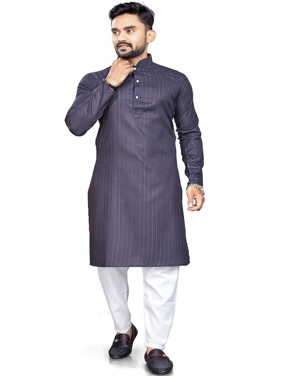 WELL TEX Men Mandarin Collar Long Sleeves Kurta