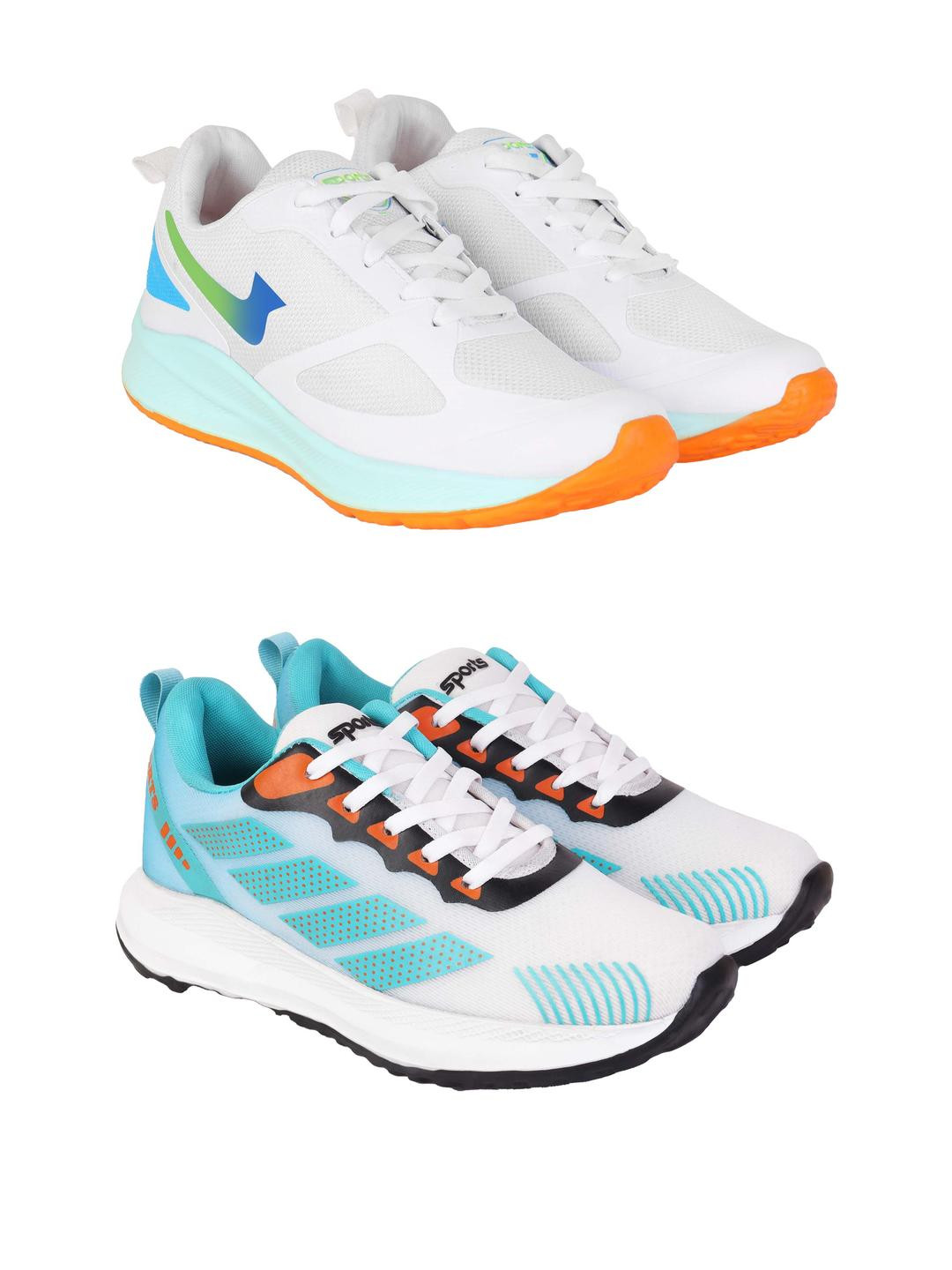 PENNEN Men Set Of 2 White & Blue Synthetic Lace-Ups Non-Marking Running Shoes