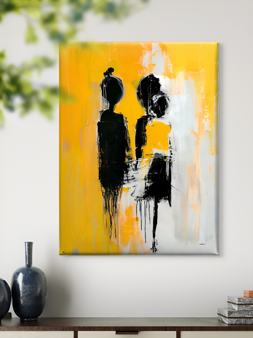 Livin'luxe Yellow & White Abstract Couple Canvas Wall Art