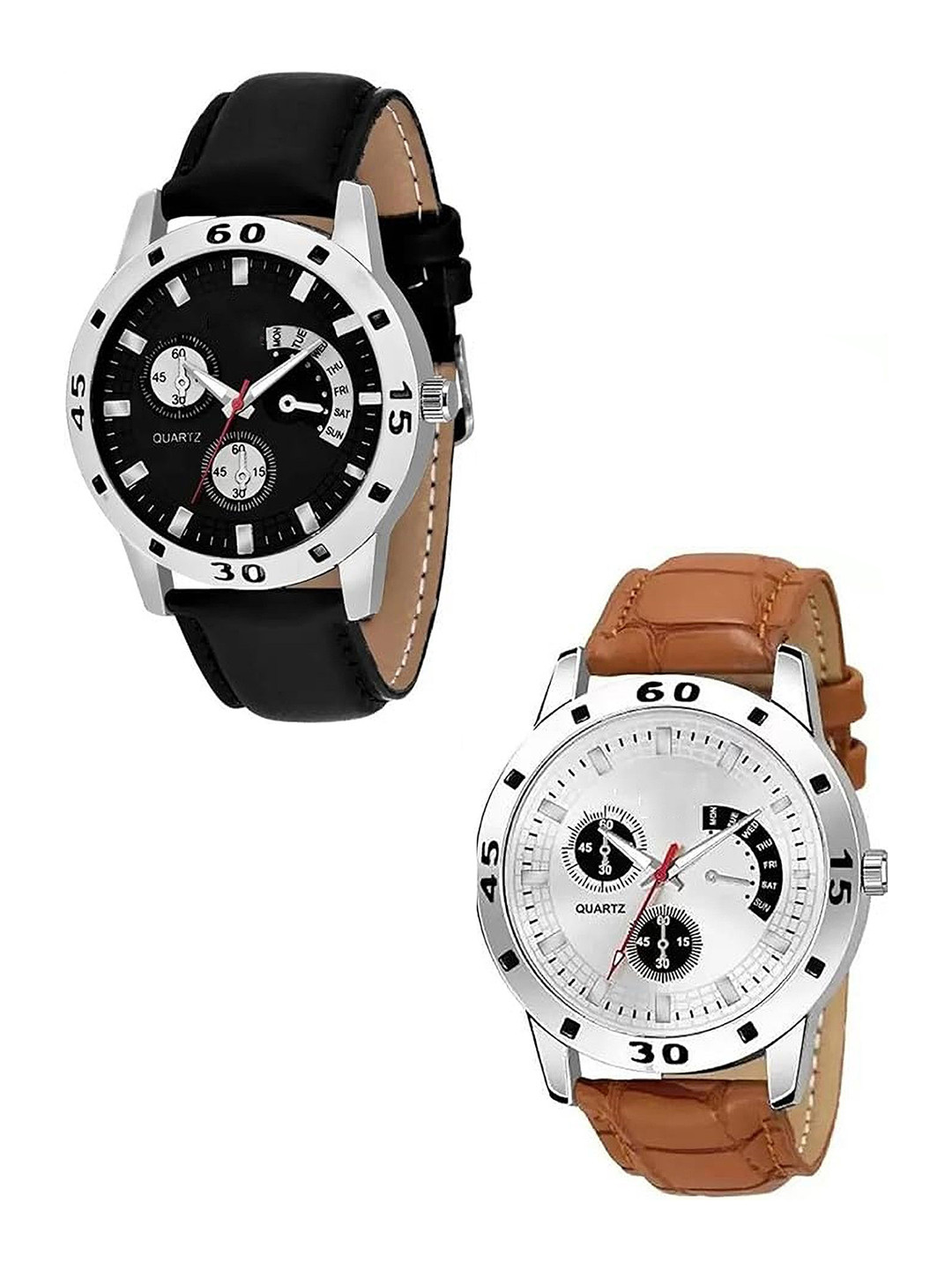 THE SHOPOHOLIC Men Printed Pack Of 2 Dial & Leather Straps Analogue Watch Avo-Black-Brown
