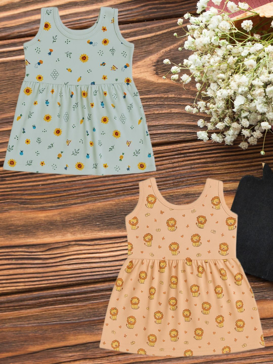 FASHION GRAB Girls Pack Of 2 Floral Print Fit & Flare Cotton Dress