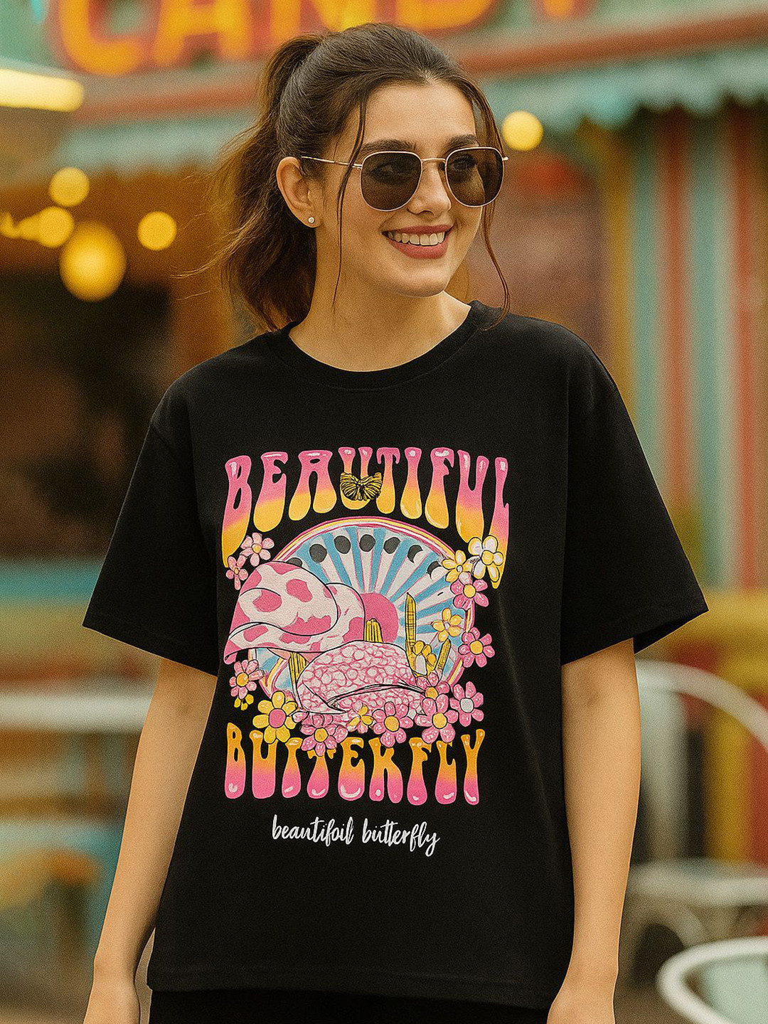 Tromko Graphic Printed Round Neck Drop-Shoulder Sleeves Cotton Relaxed Fit T-shirt