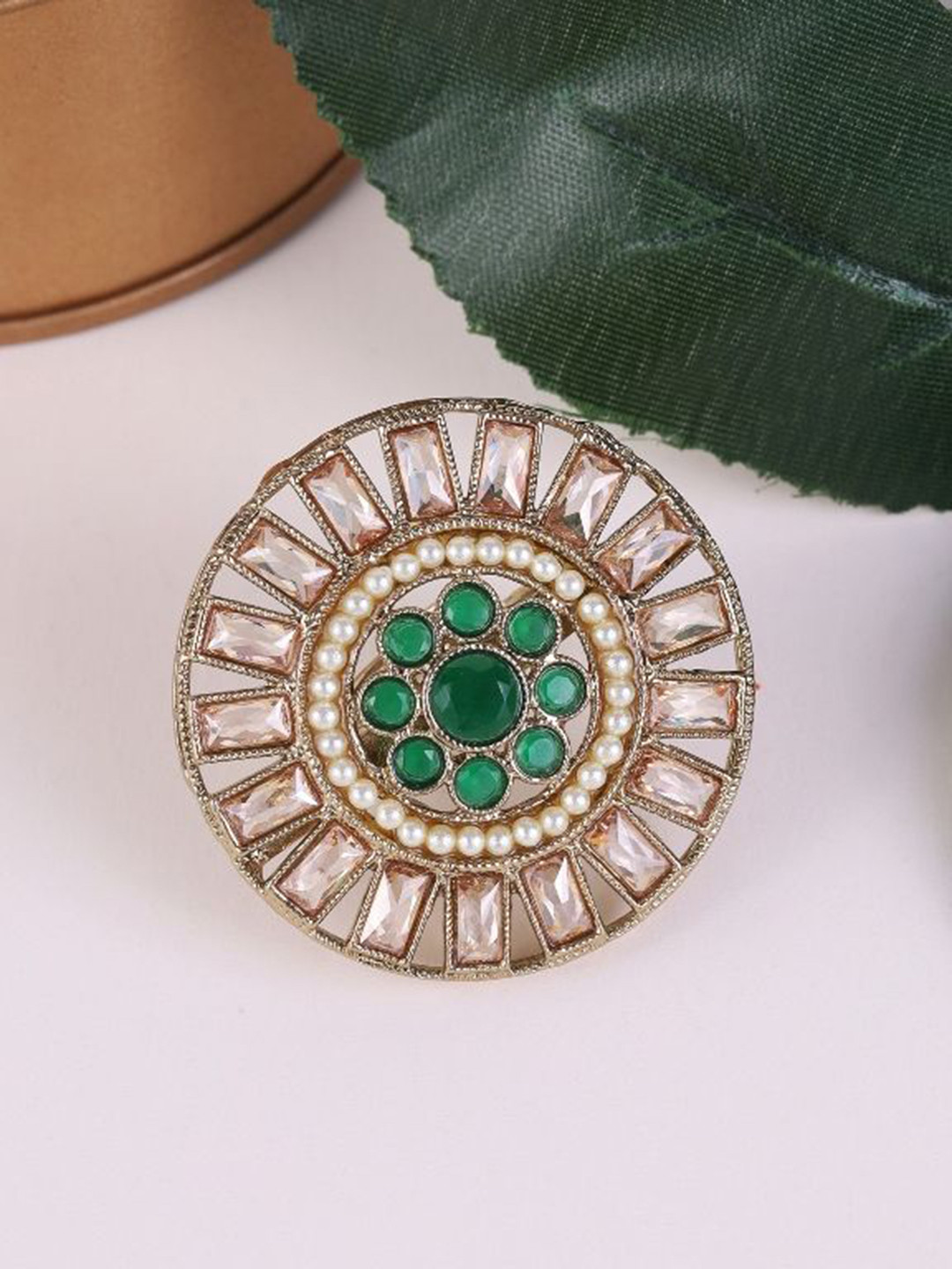 SALONI FASHION JEWELLERY Gold-Plated Stone-Studded Adjustable Finger Ring