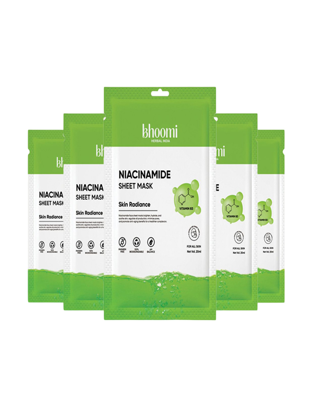 BHOOMI HERBAL INDIA Set Of 5 Niacinamide Sheet Mask - 20 ml Each