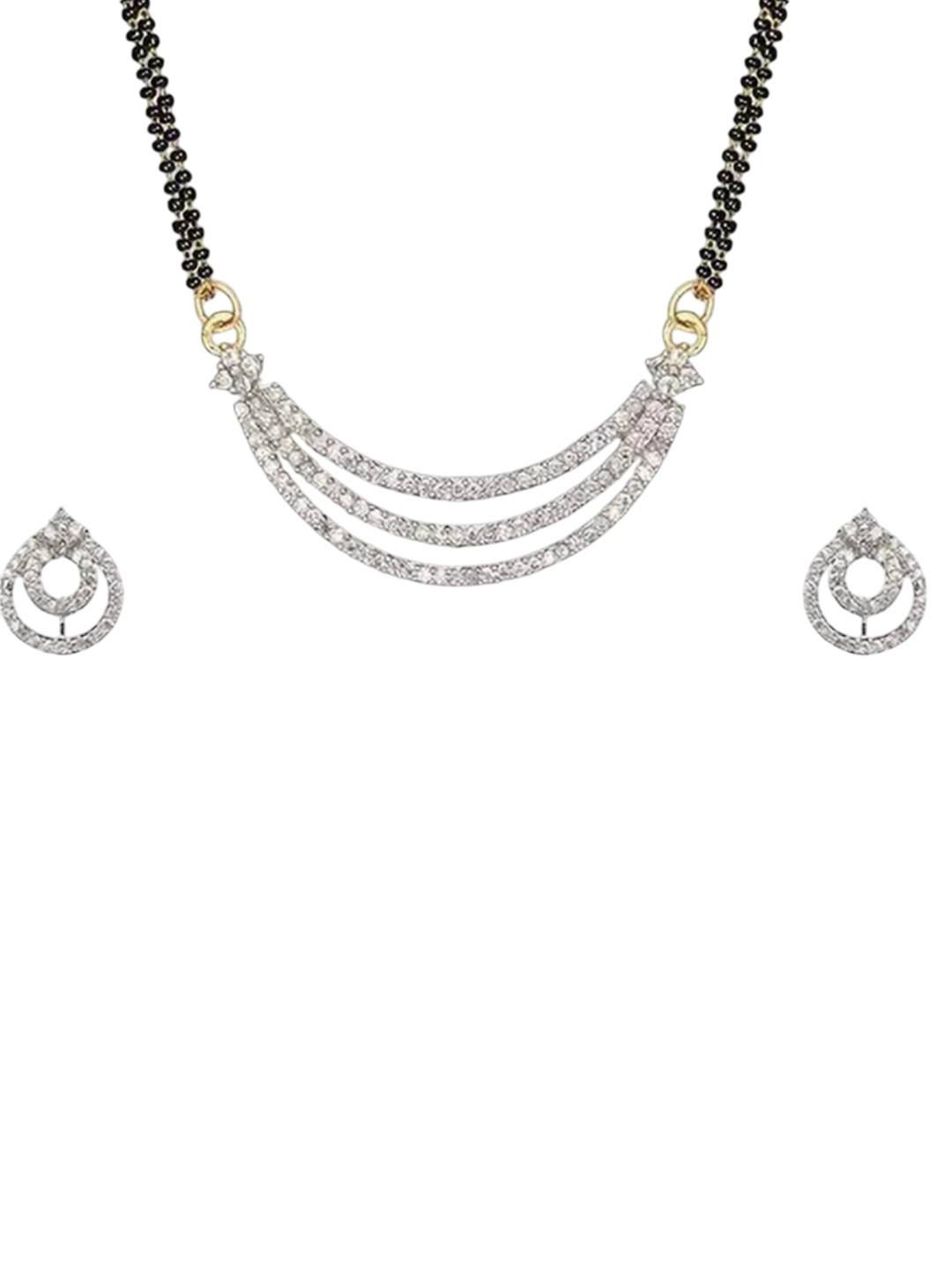 Nirmay Creation Silver-Plated Artificial Stones Studded Mangalsutra