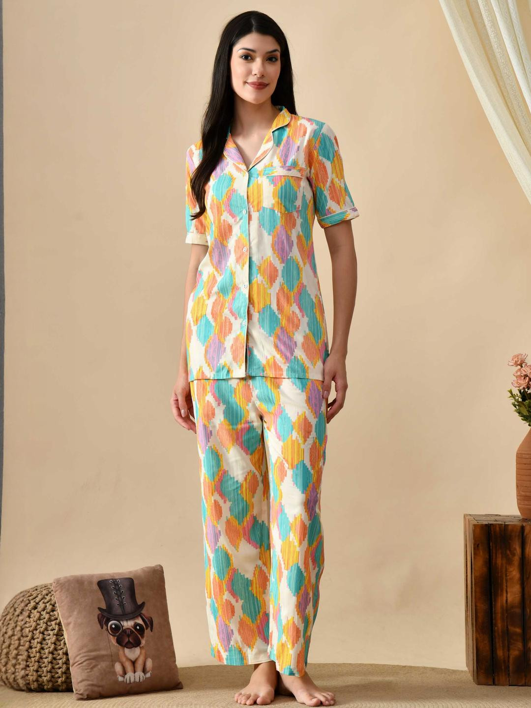 Mintmarie Women's Multicolor Rayon Night Suit Set