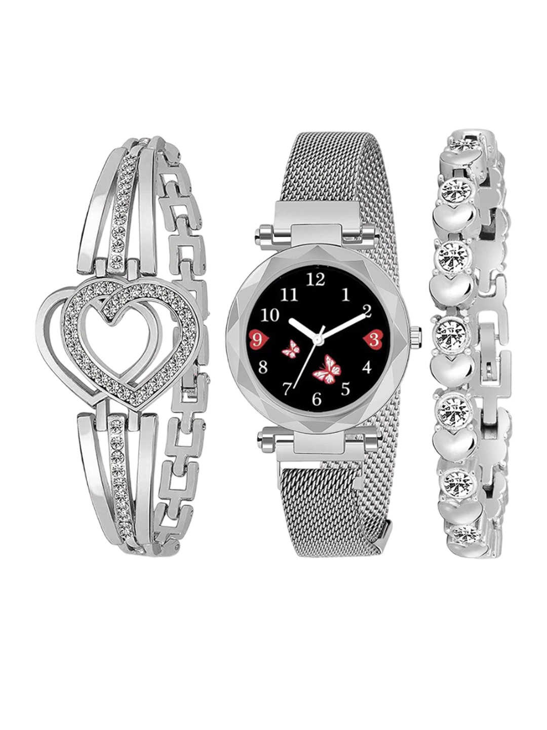 THE SHOPOHOLIC Women Pack of 3 Embellished Dial Analogue Watch MG-BUTTERFLY-SILVER