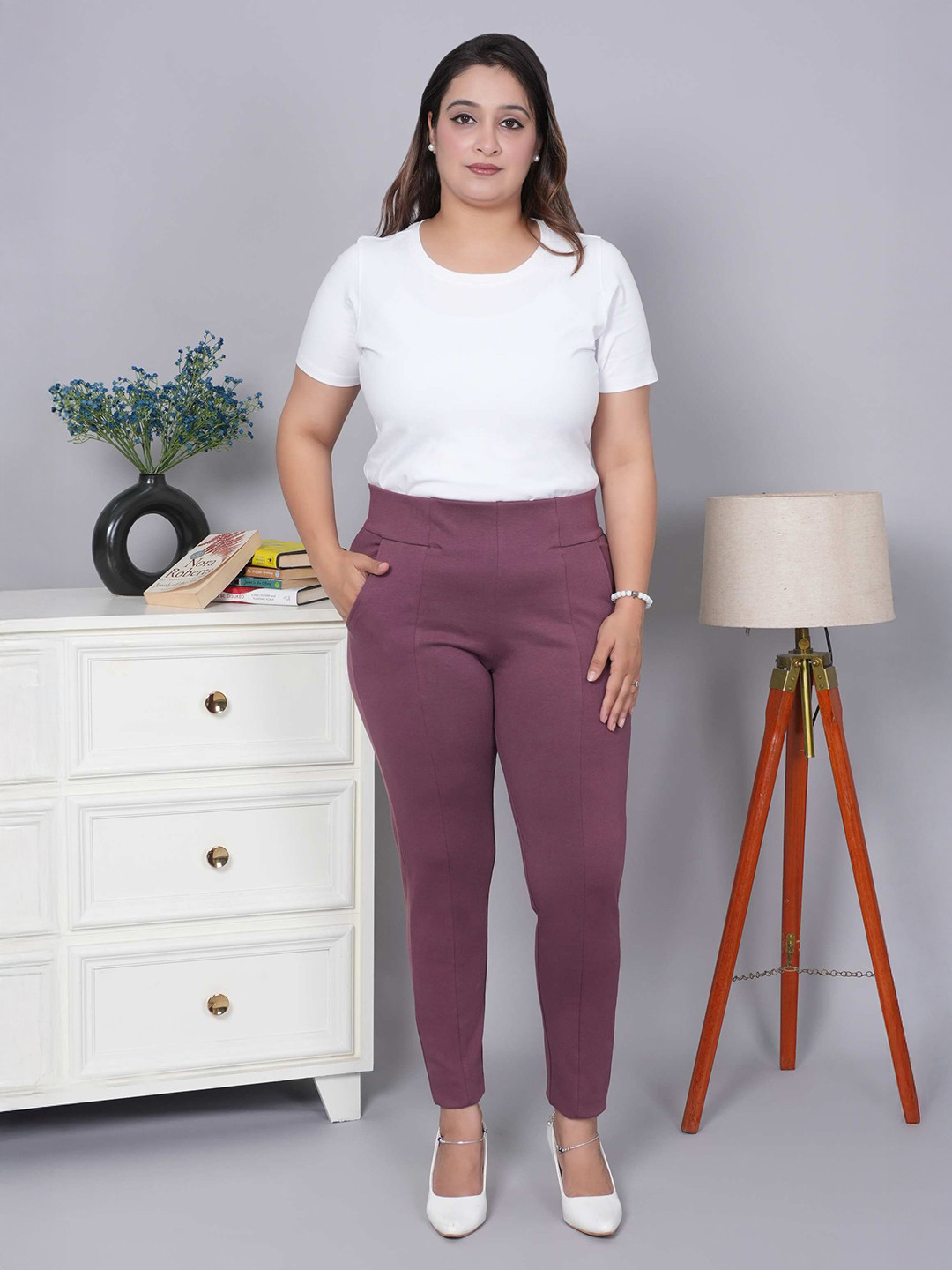 Mlada Women Solid Cotton High Waist Ankle Jegging with 2 Side Pockets