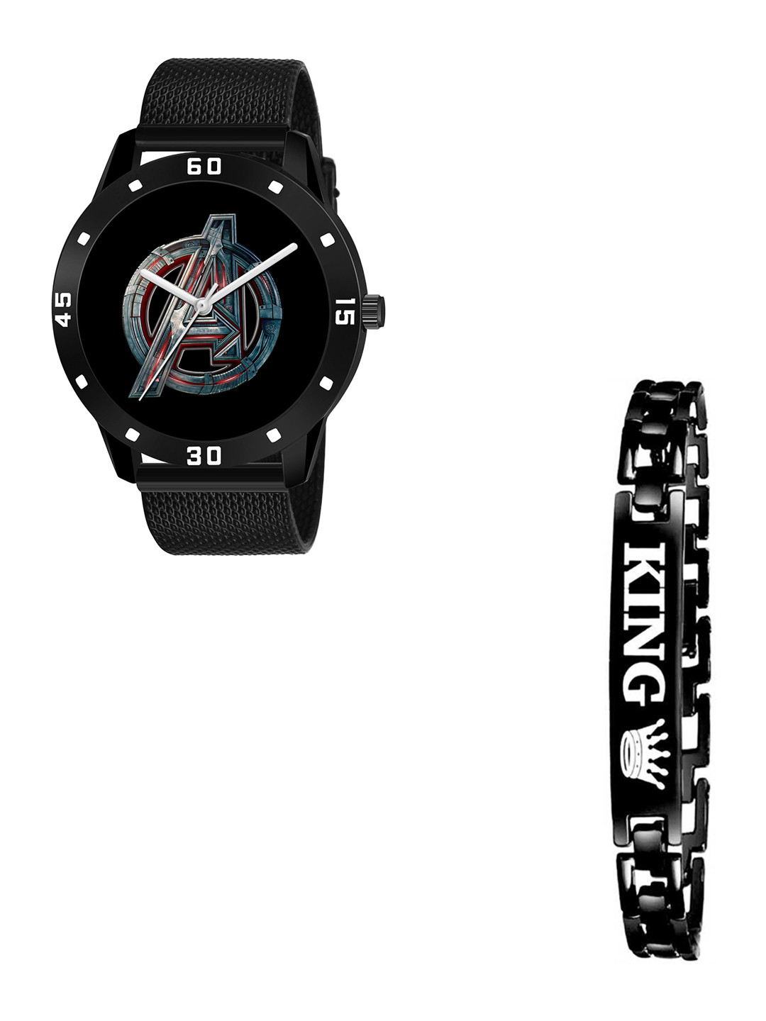 THE SHOPOHOLIC Men Pack Of 2 Printed Dial Analogue Watch & Bracelets Aven-Br