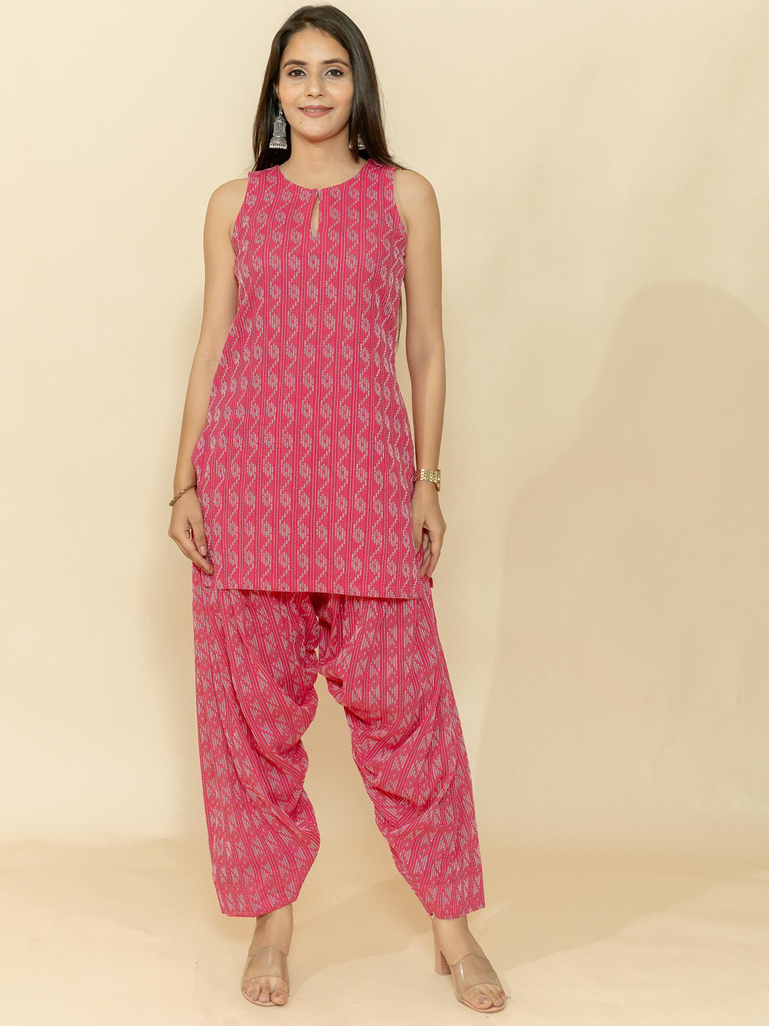 SUKITI Printed Katha Cotton Sleeveless Tunic & Trousers Co-Ord Set