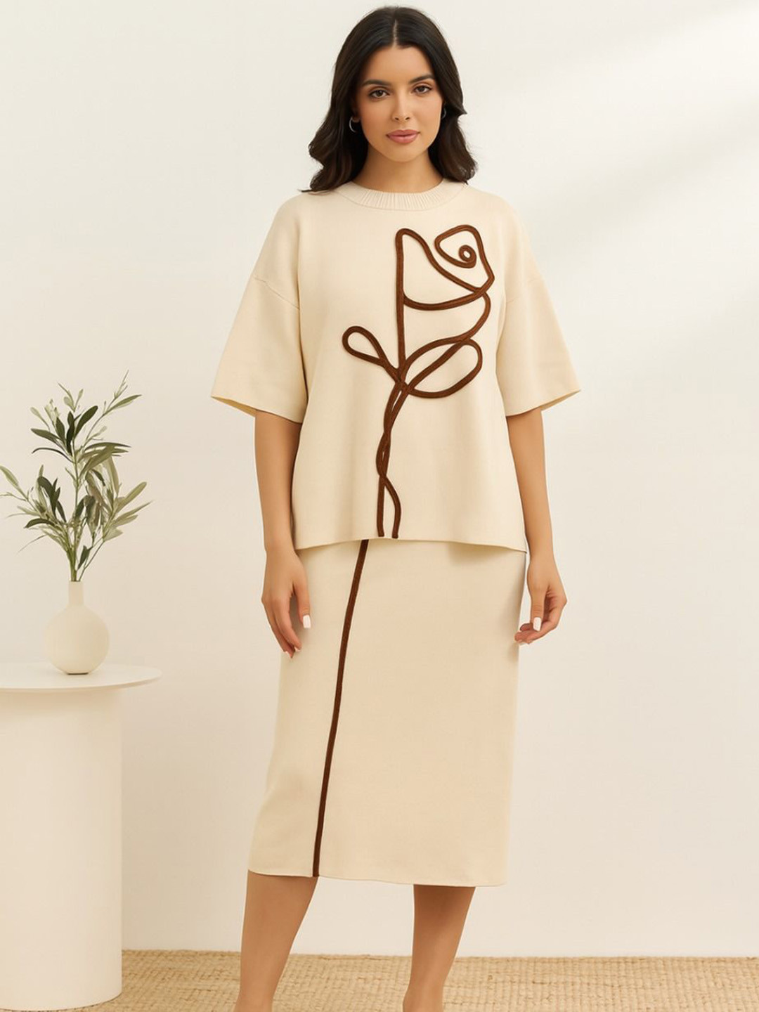 TRENBEE Self Design Top & Skirt Co-Ord Set