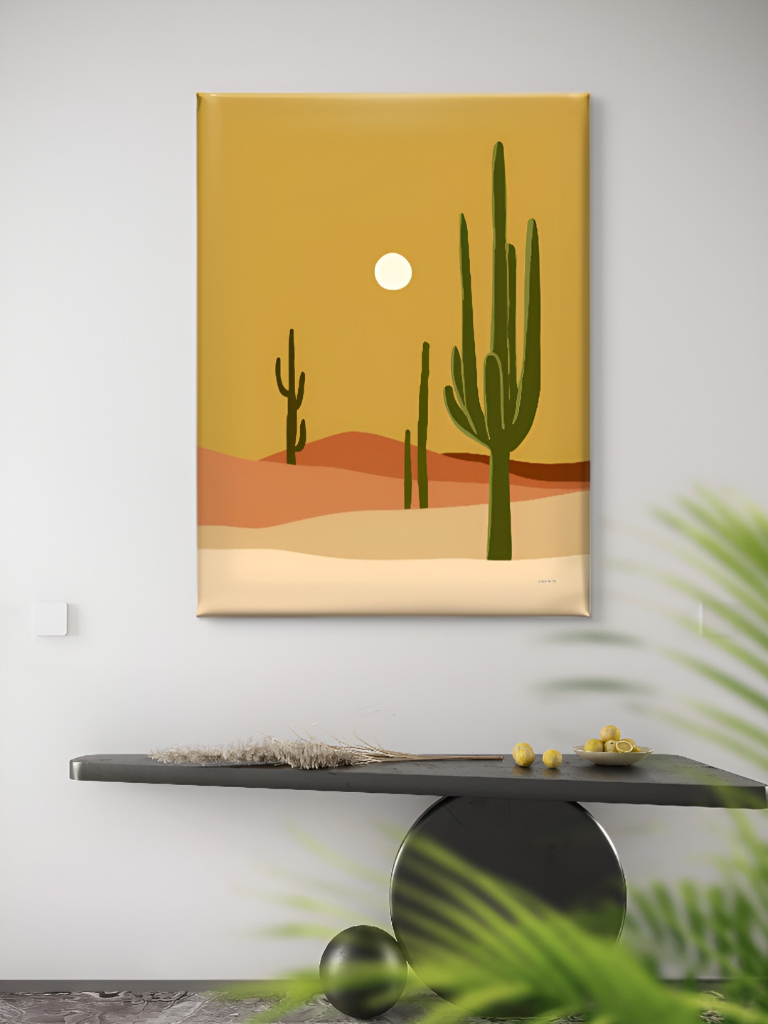 Livin'luxe Yellow & Green Desert Cactus Printed Canvas Wall Art
