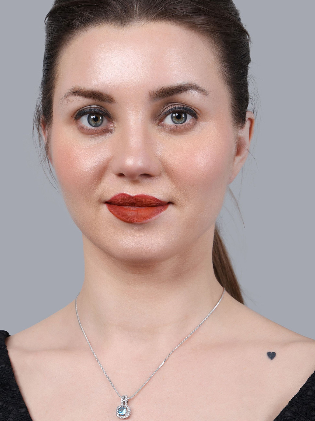 OPUS GEMS Women Silver-Plated RT_Turquoise stone square Pendants with Chains