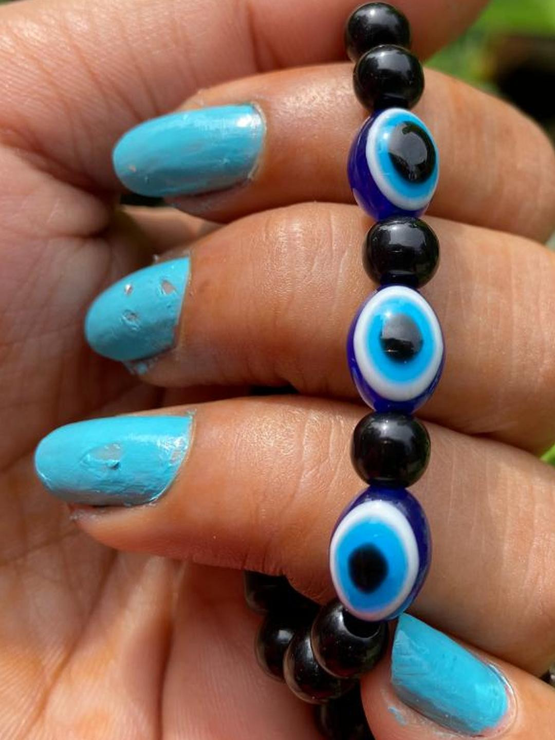 Psight Black & Blue Evil Eye Elasticated Bracelet