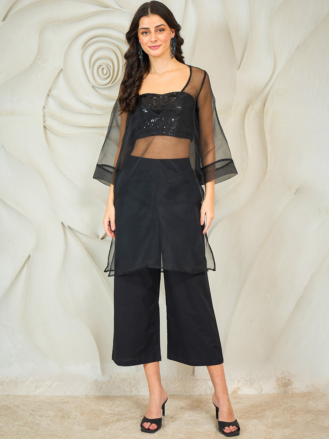 Shally Bhasin by Athena V Neck Sheer Top & Tunic With Trousers Co-Ords