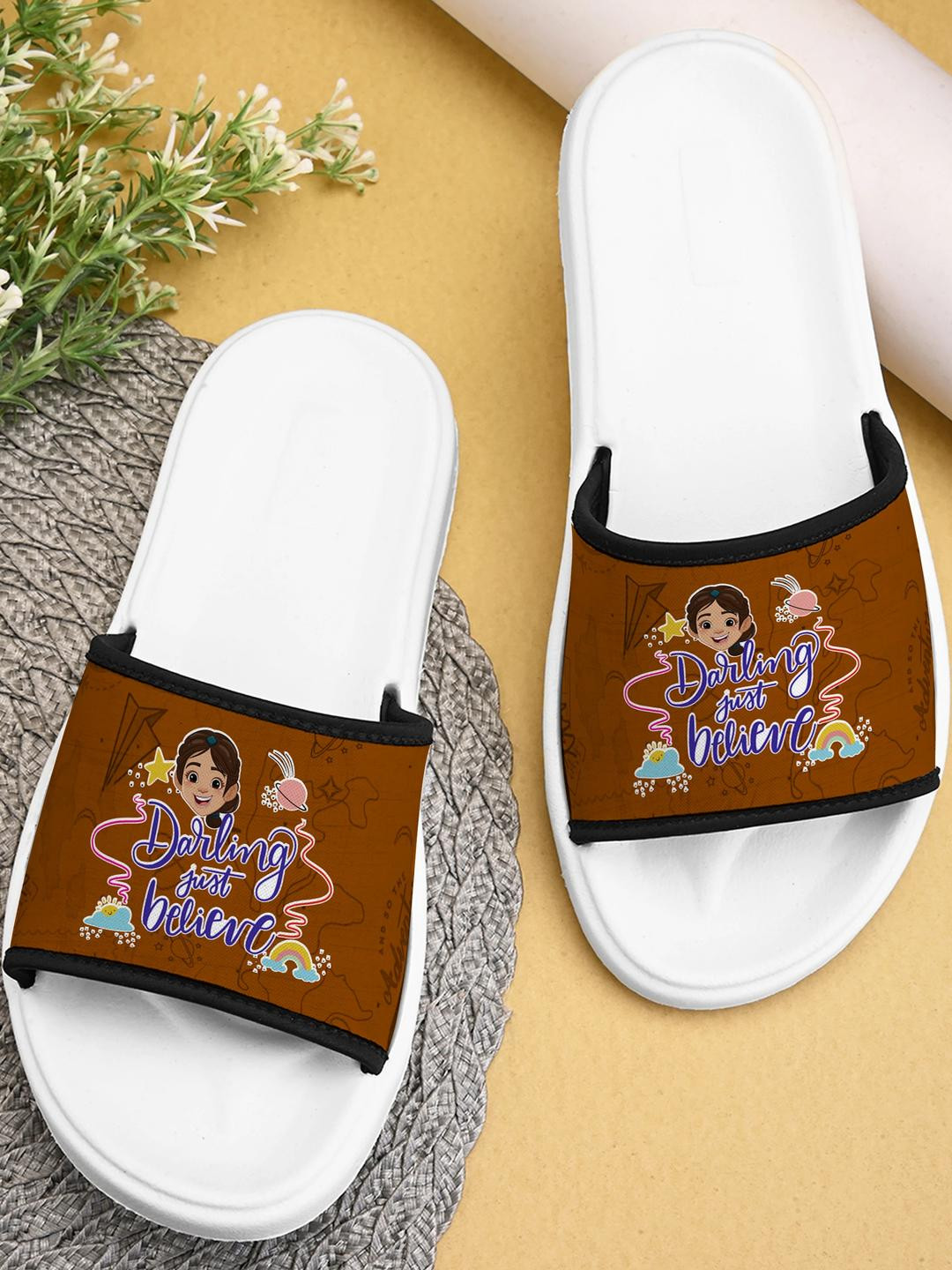 BOOTCO Women Brown Rubber Sliders