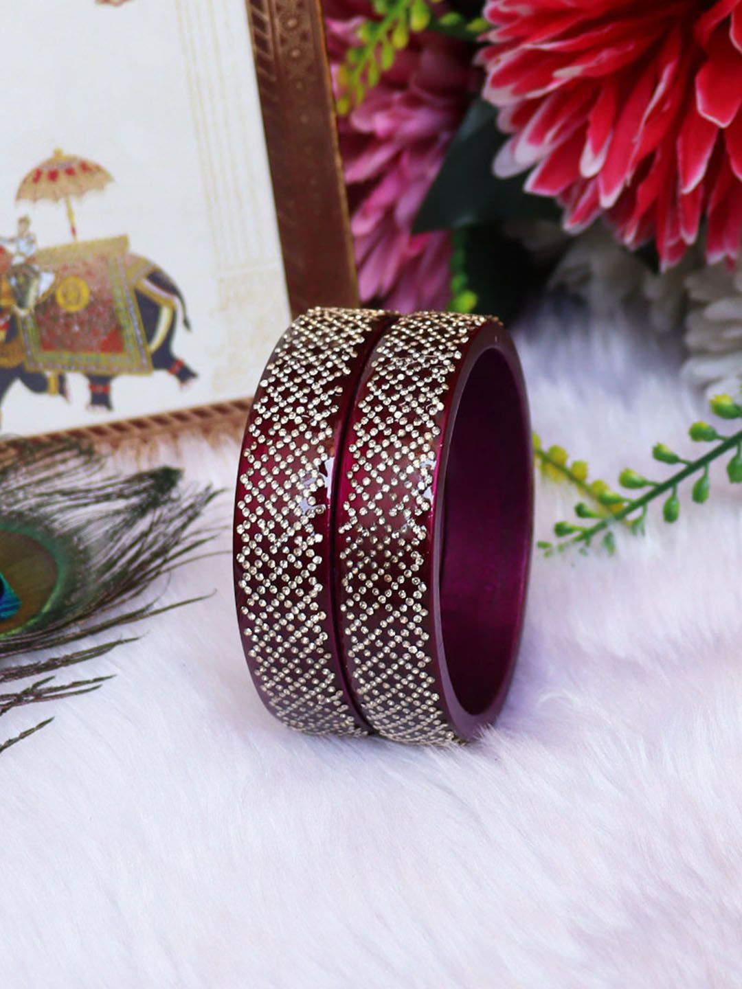 TAJ BRIDAL STORE Set Of 2 Rhinestone Studded Bangles