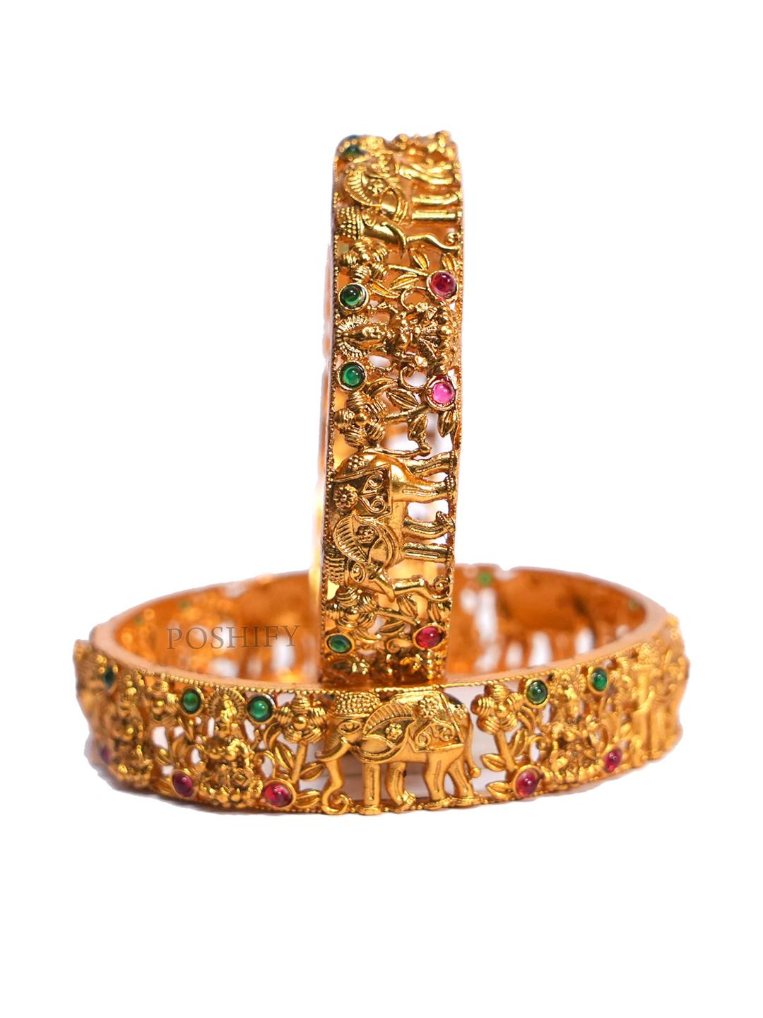 Luxury Gold Plated Goddess Laxmi Design  Pure Brass Bangles 2297-1806 Stylish Traditional Bangle