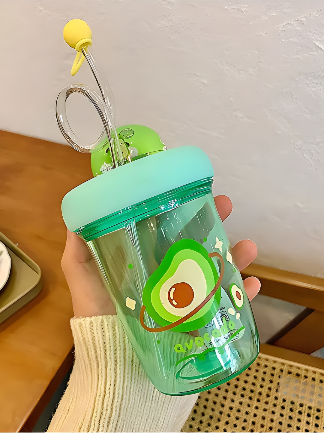 YK Green & Transparent Kids Stainless Steel Printed Double Wall Vacuum Water Bottle -350ml