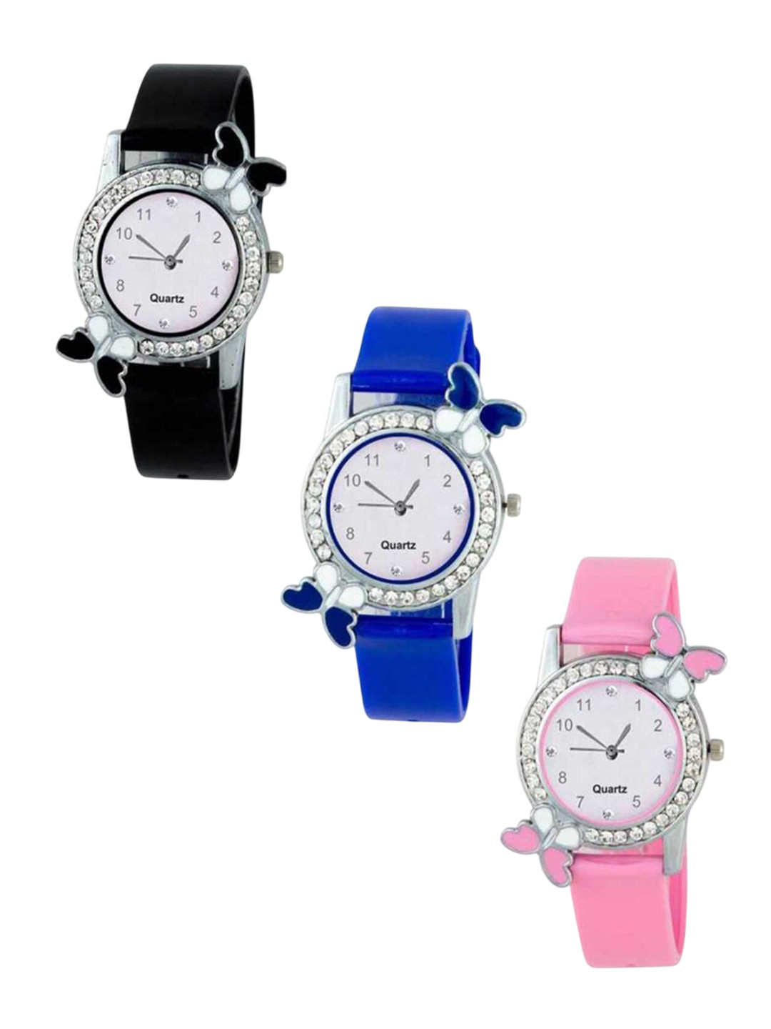 THE SHOPOHOLIC Girls Pack Of 3 Embellished Dial Analogue Watch Butterfly-B-B-P