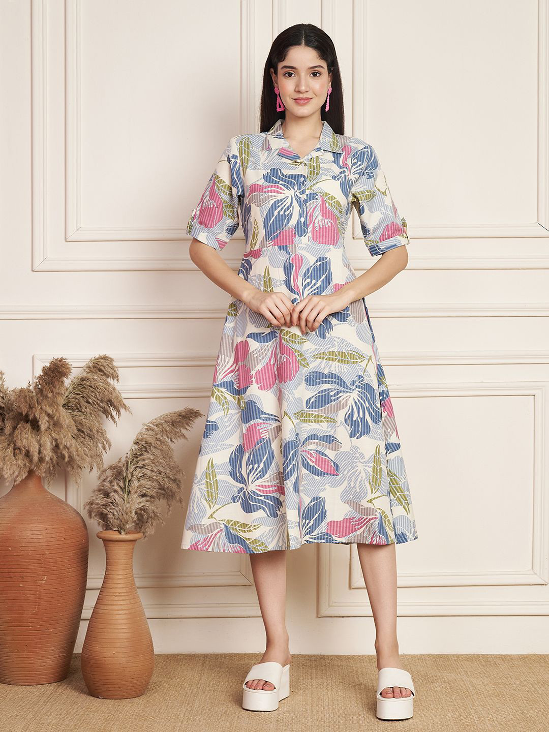 CORSICA Women Floral Print A-Line Midi Dress