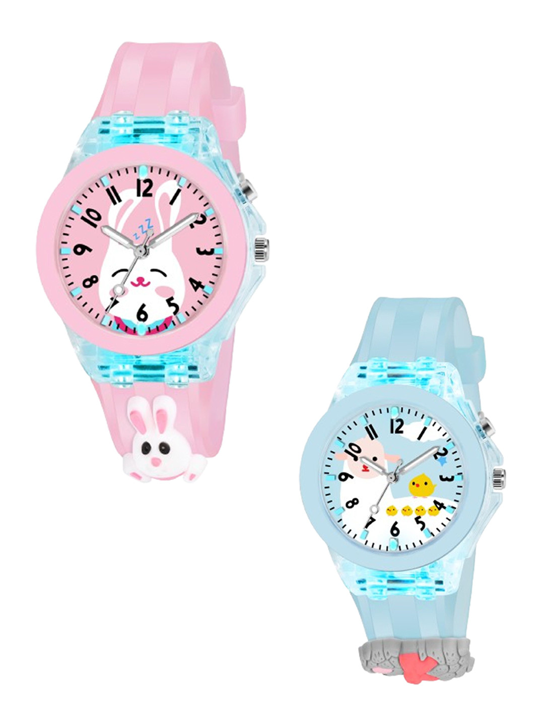 THE SHOPOHOLIC Kids Pack Of 2  Printed Dial & Straps Analogue Watch Pink Rabit-Sky Pen