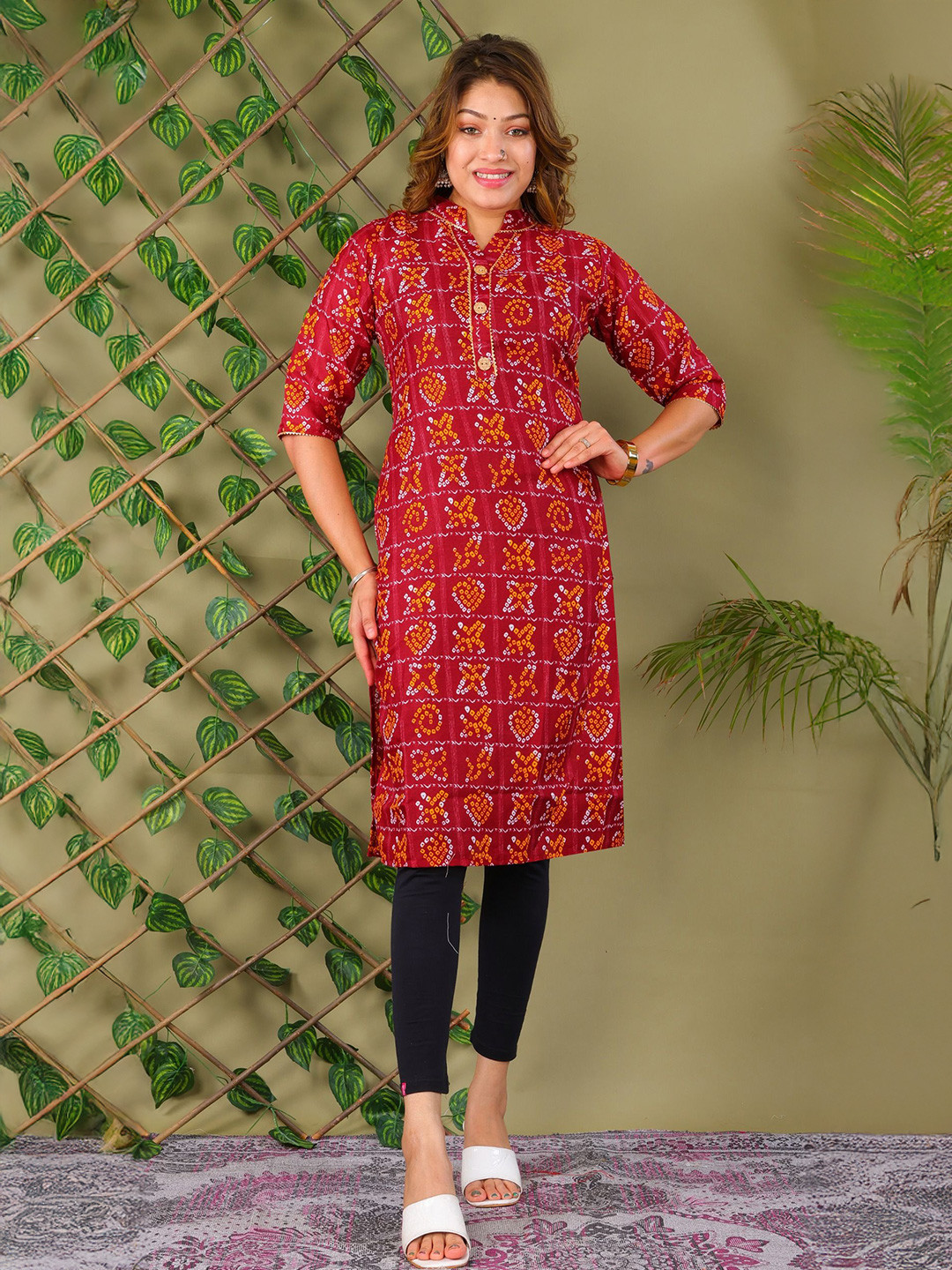 The Parth Fashion Women Bandhani Printed Gotta Patti Cotton Straight Kurta